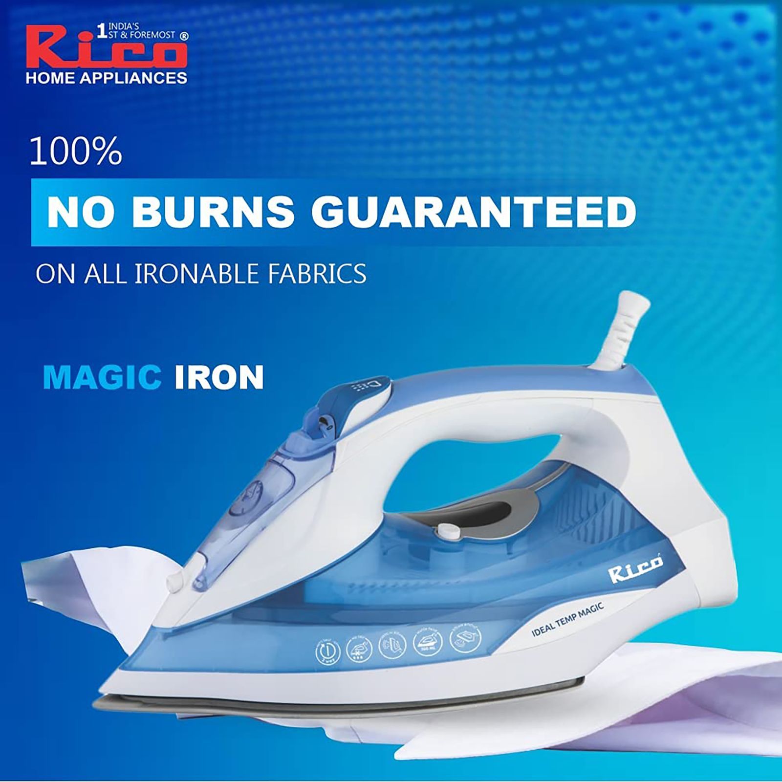 Rico Ideal Temperature Magic 2200 Watts 300ml Steam Iron (SI2111, White/Blue)_9