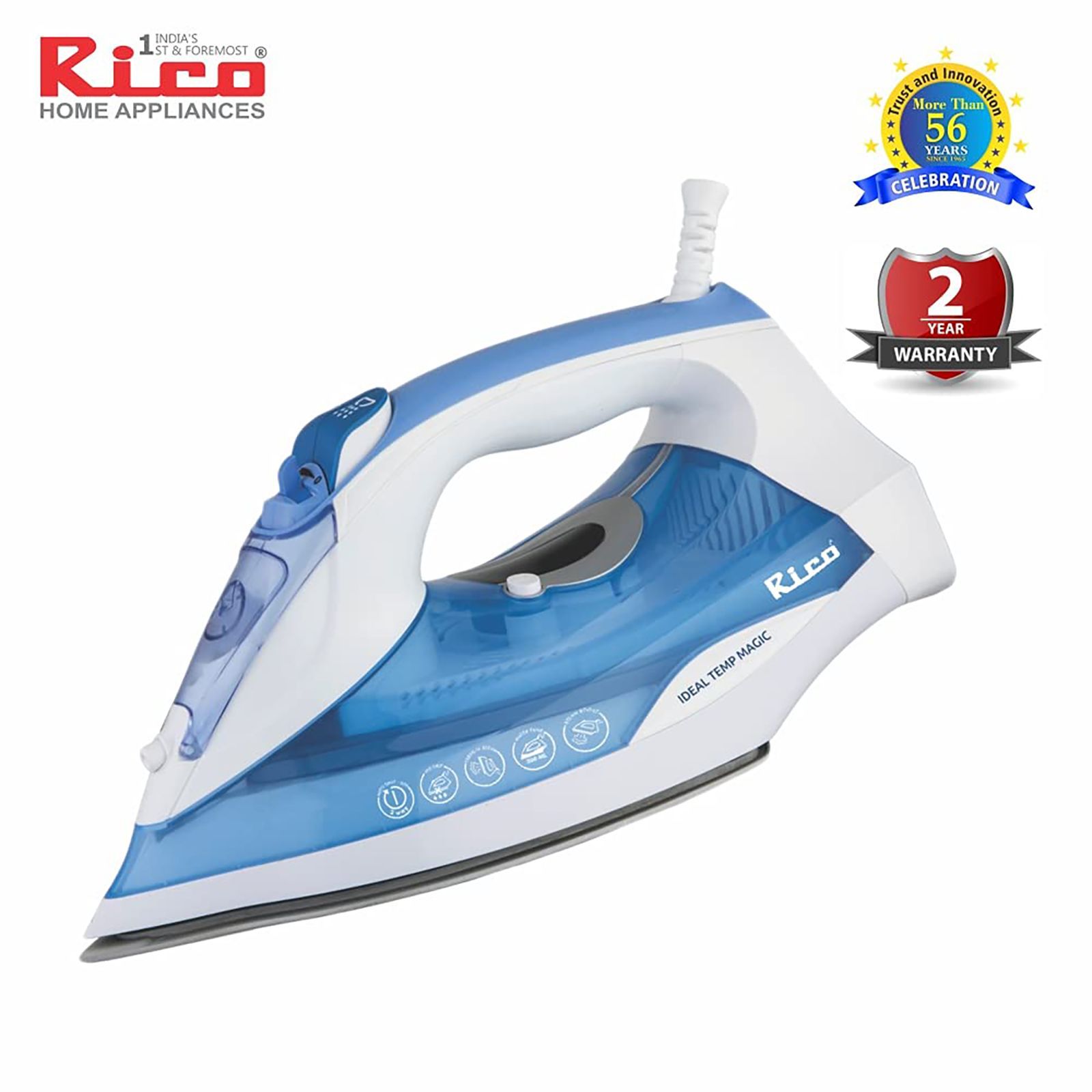 Rico Ideal Temperature Magic 2200 Watts 300ml Steam Iron (SI2111, White/Blue)_8