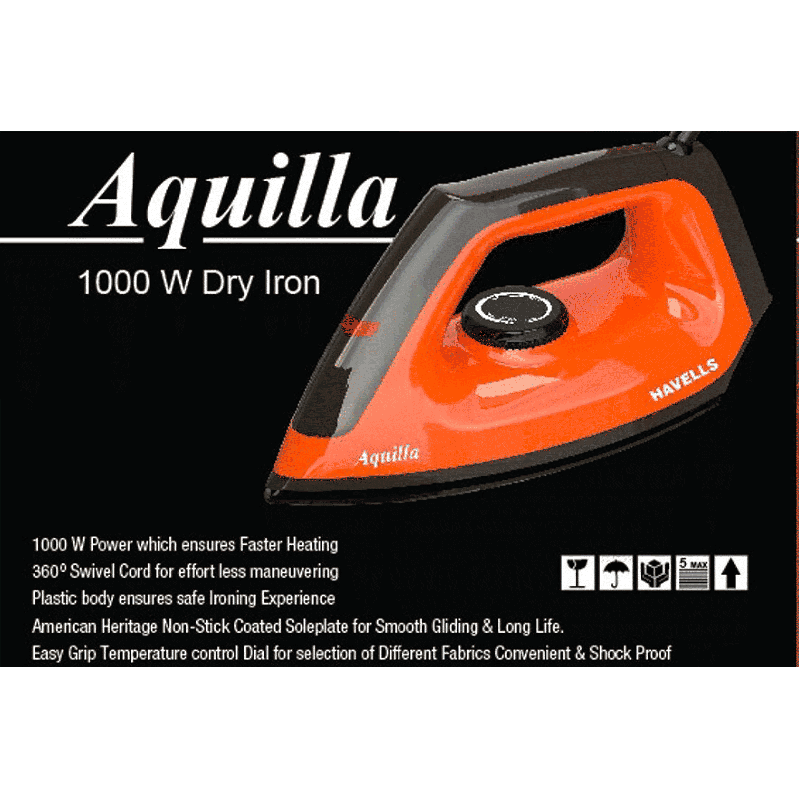 HAVELLS Aquilla 1000 Watts Dry Iron (Shock Proof Body, Amber) HAVELLS Aquilla 1000 Watts Dry Iron (Shock Proof Body, Amber)_7