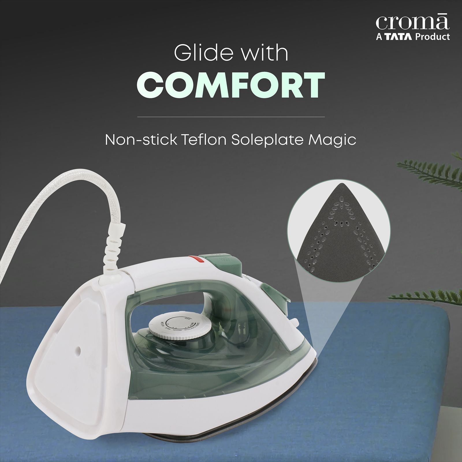 Croma 1600 Watts 210ml Steam Iron (360 Degree Swivel Cord, Grey)_6