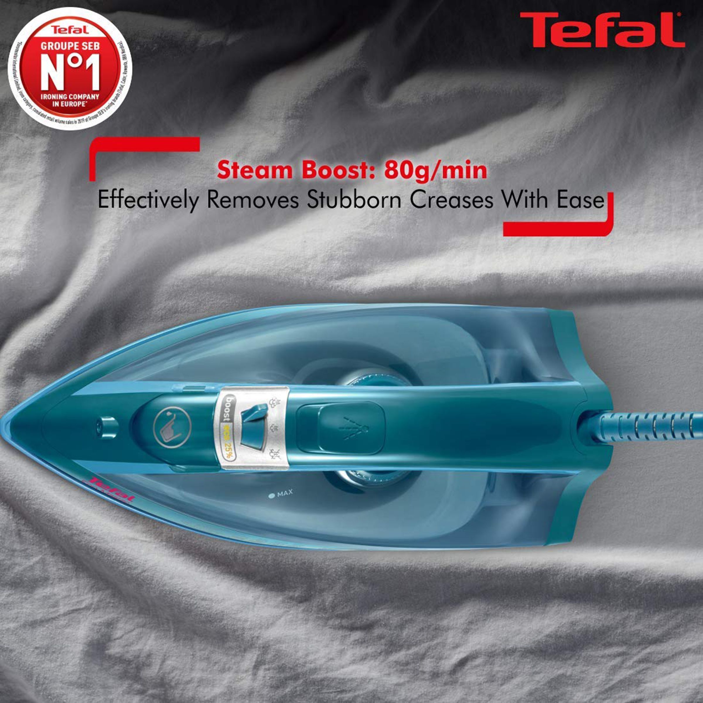 Tefal Eco Master 1800 Watts 200ml Steam Iron (Smooth-Gliding Non-Stick Soleplate, FV1720O1, Turkish Blue) Tefal Eco Master 1800 Watts 200ml Steam Iron (Smooth-Gliding Non-Stick Soleplate, FV1720O1, Turkish Blue)_2