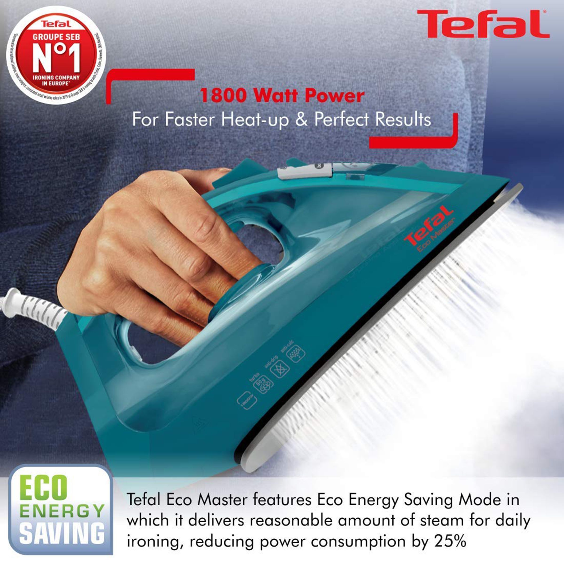 Tefal Eco Master 1800 Watts 200ml Steam Iron (Smooth-Gliding Non-Stick Soleplate, FV1720O1, Turkish Blue) Tefal Eco Master 1800 Watts 200ml Steam Iron (Smooth-Gliding Non-Stick Soleplate, FV1720O1, Turkish Blue)_7