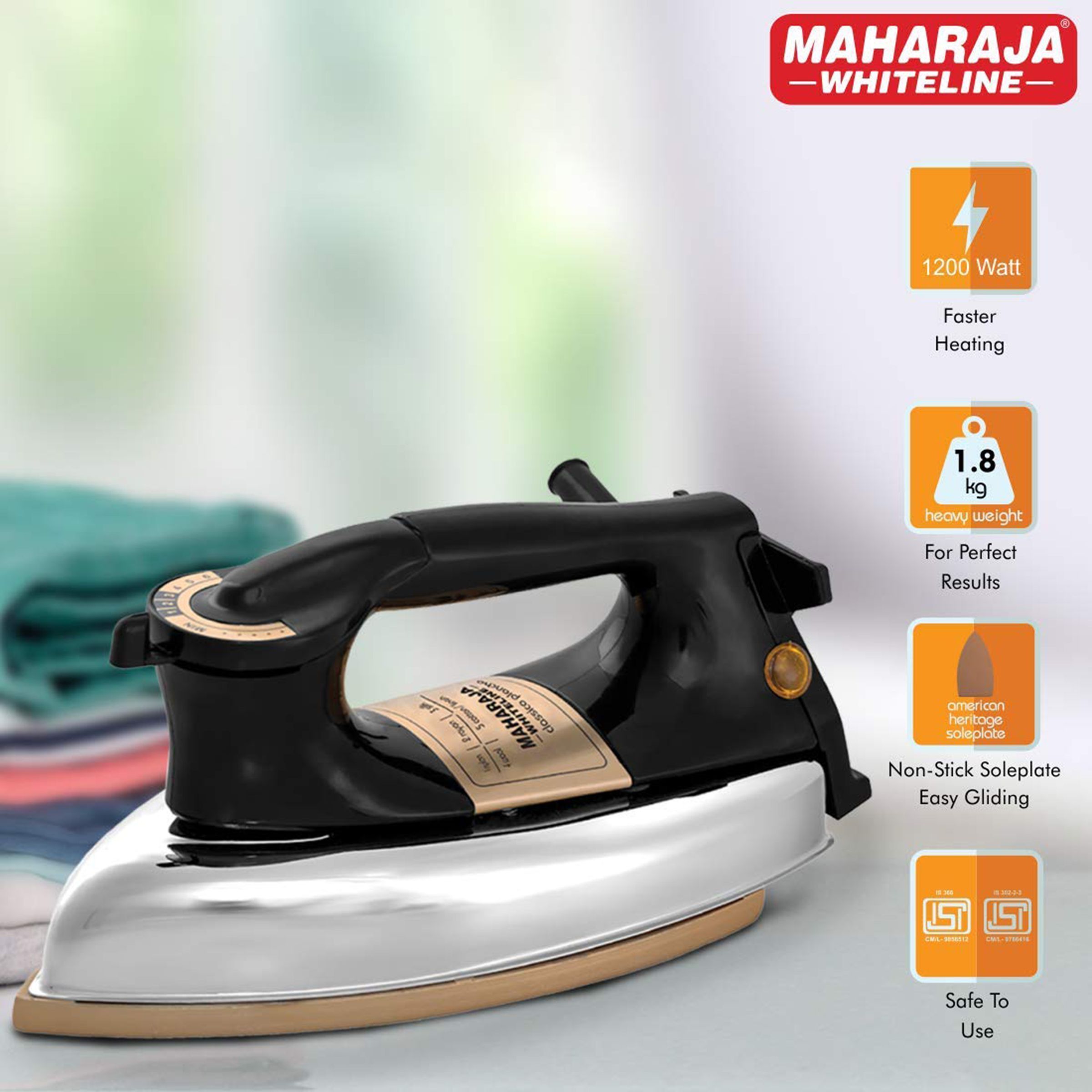 MAHARAJA WHITELINE Classico Plancha 1200 Watts Dry Iron (Non-Stick Soleplate,  DI-126, Black)_9