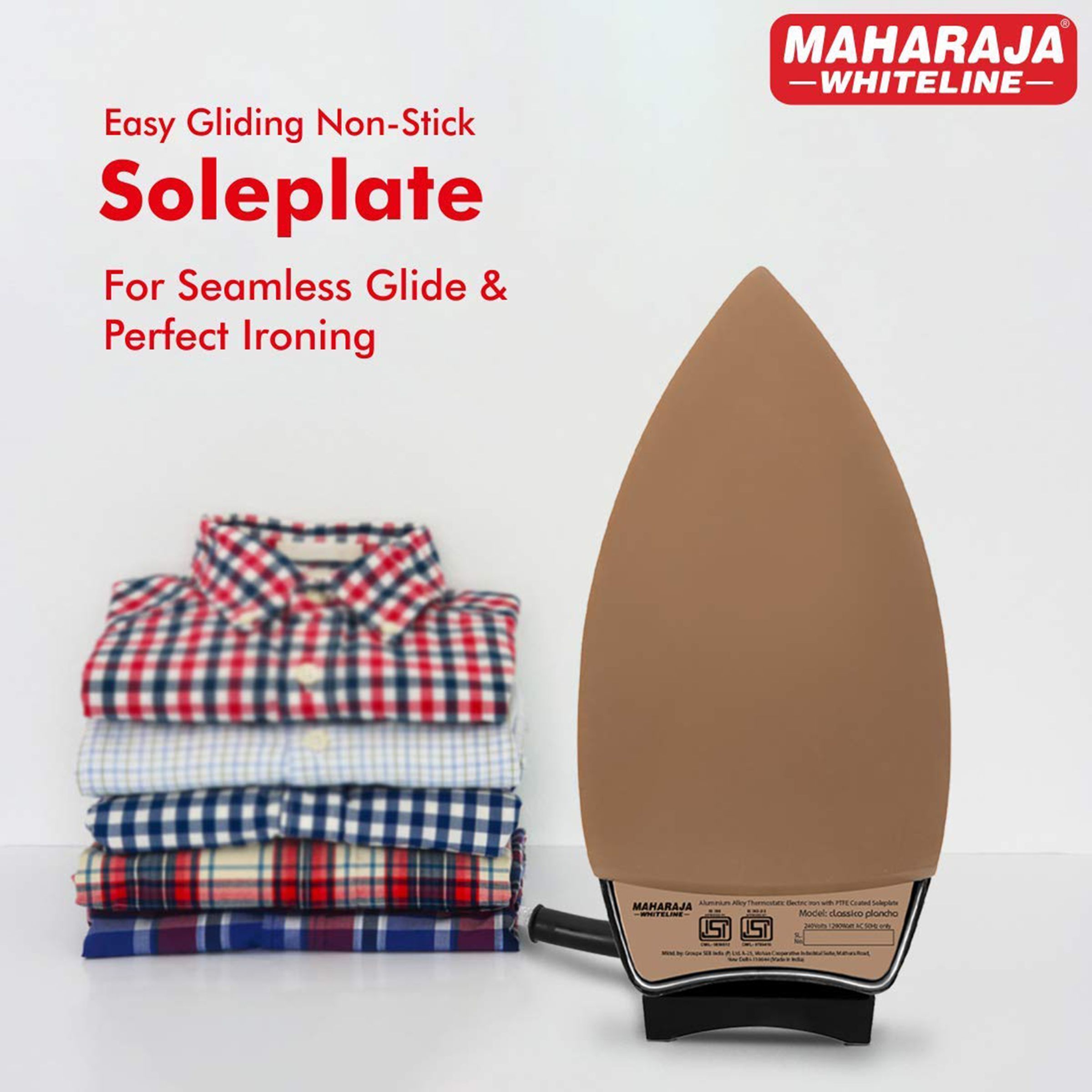 MAHARAJA WHITELINE Classico Plancha 1200 Watts Dry Iron (Non-Stick Soleplate,  DI-126, Black)_6