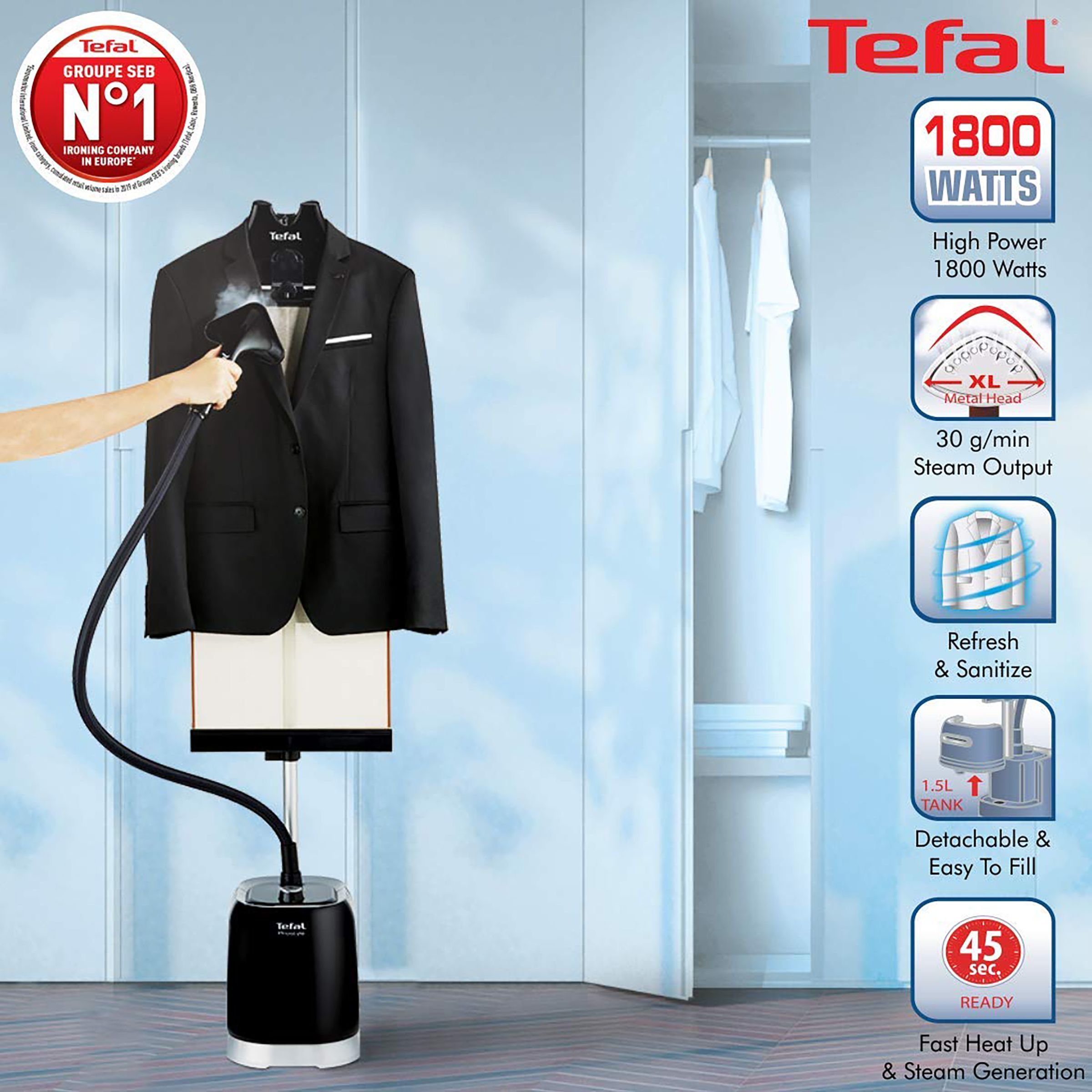 Tefal Pro Style 1800 Watts Standing Garment Steamer (1500ml Water Tank, Self Cleaning, Black)_7