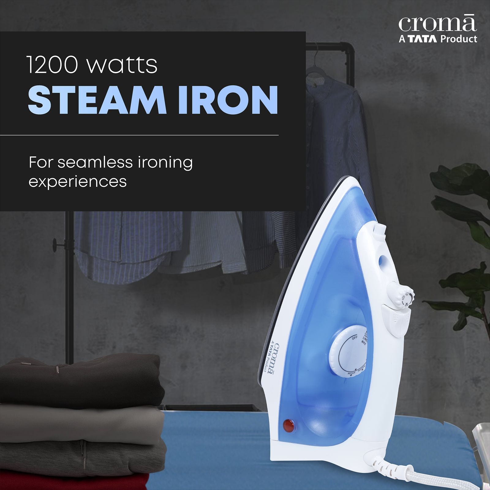 Croma 1200 Watts 180ml Steam Iron (360 Degree Swivel Cord, Blue)_4