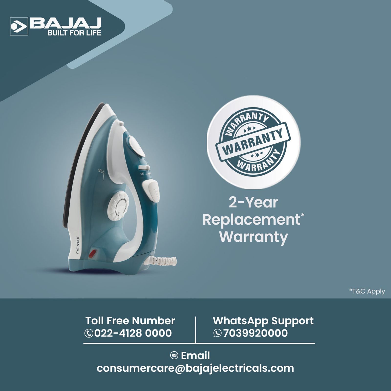BAJAJ MX 3 Neo 1250 Watts 180ml Steam Iron (Auto Temperature Control Technology, Blue & White) BAJAJ MX 3 Neo 1250 Watts 180ml Steam Iron (Auto Temperature Control Technology, Blue & White)_6