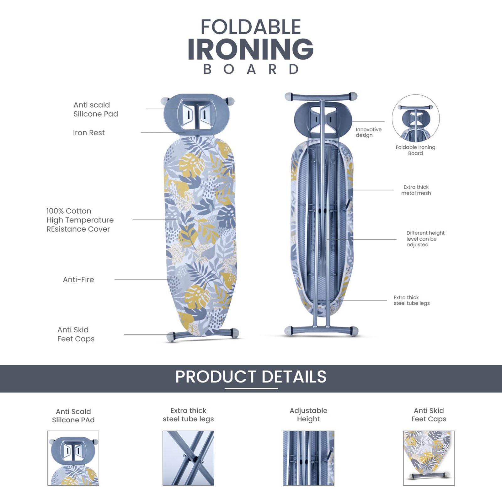 Peng Essentials Ironing Board (Heat Resistant, Floral_3-Leg_L3, Multicolor)_4