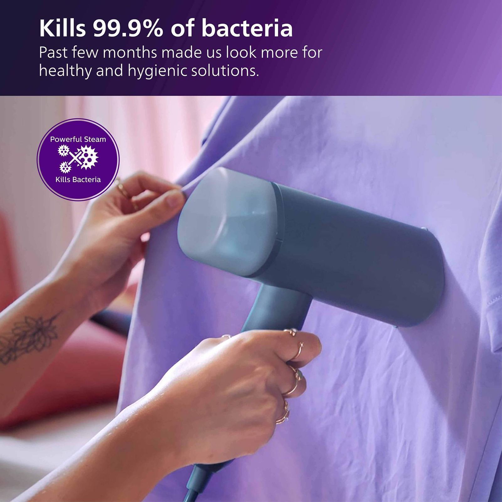 PHILIPS 3000 Series 1000 Watts Handheld Garment Steamer (100ml Water Tank, 1 Modes, Foldable, Reno Blue)_9