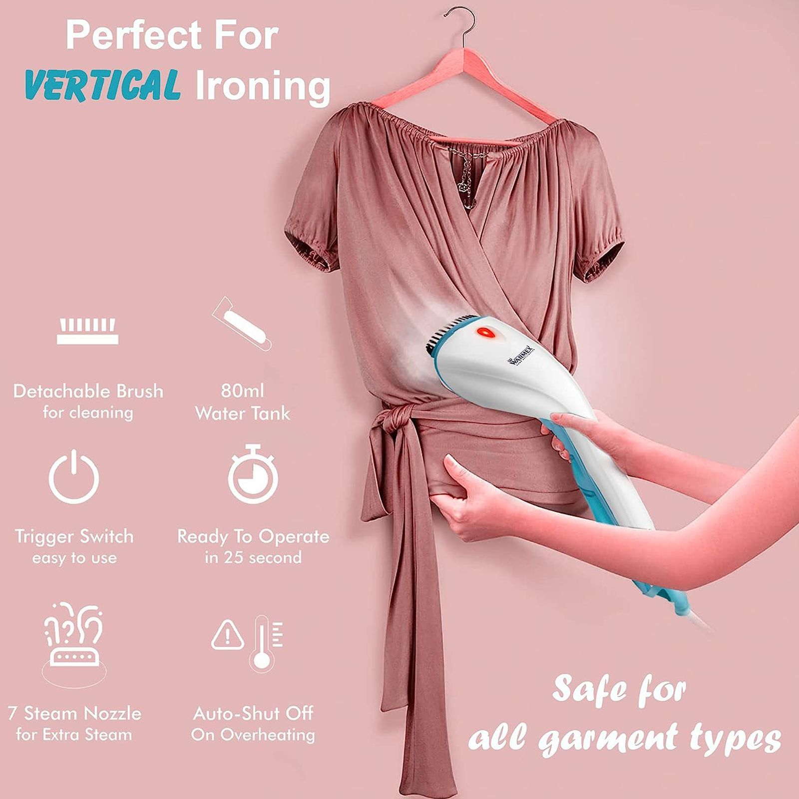 WARMEX 1200 Watts Handheld Garment Steamer (80ml Water Tank, Indicator Light, White and Blue) WARMEX 1200 Watts Handheld Garment Steamer (80ml Water Tank, Indicator Light, White and Blue)_2