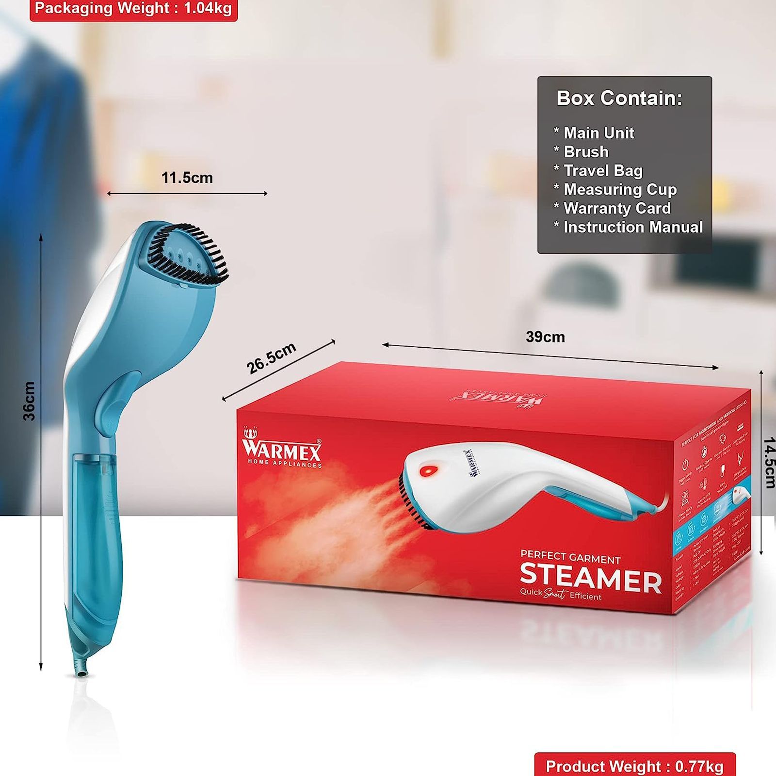 WARMEX 1200 Watts Handheld Garment Steamer (80ml Water Tank, Indicator Light, White and Blue) WARMEX 1200 Watts Handheld Garment Steamer (80ml Water Tank, Indicator Light, White and Blue)_3