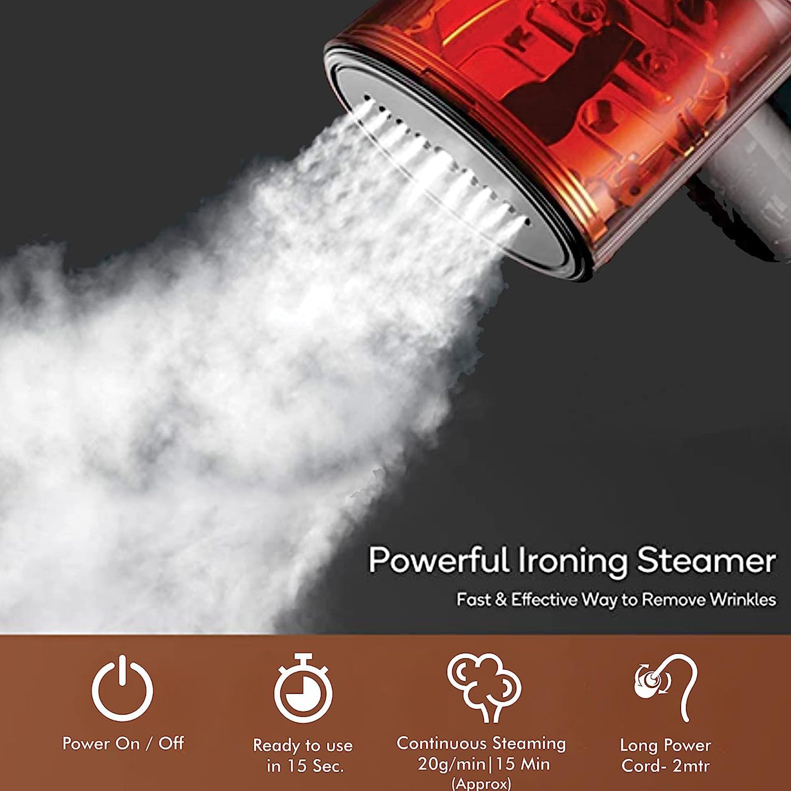 WARMEX 1200 Watts 100ml 2-in-1 Garment Steamer (Auto Shut Off Function, PGS-07, White and Silver)_3