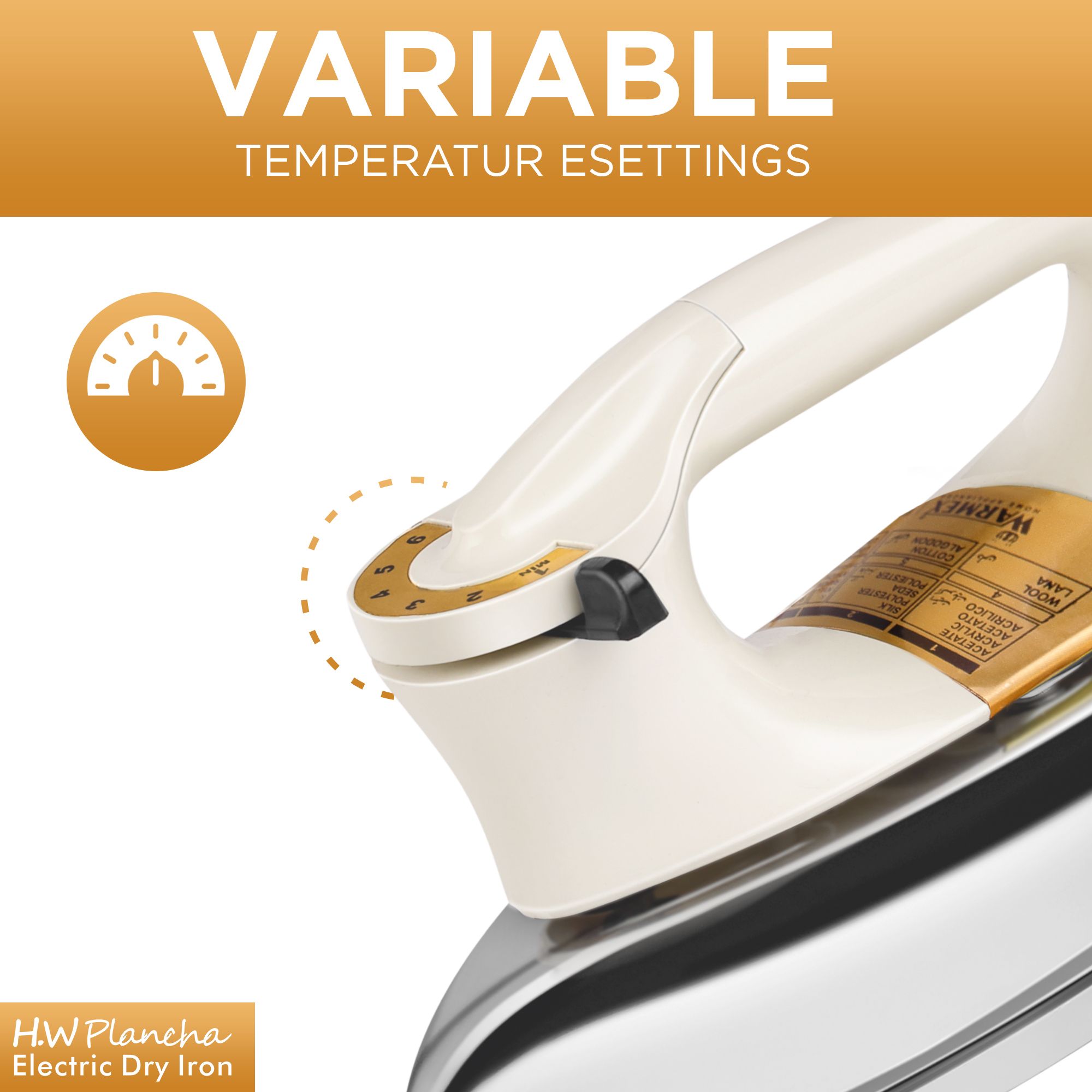 WARMEX Plancha 750 Watts Dry Iron (360 Degree Swivel Cord, Ivory and Chrome)_2