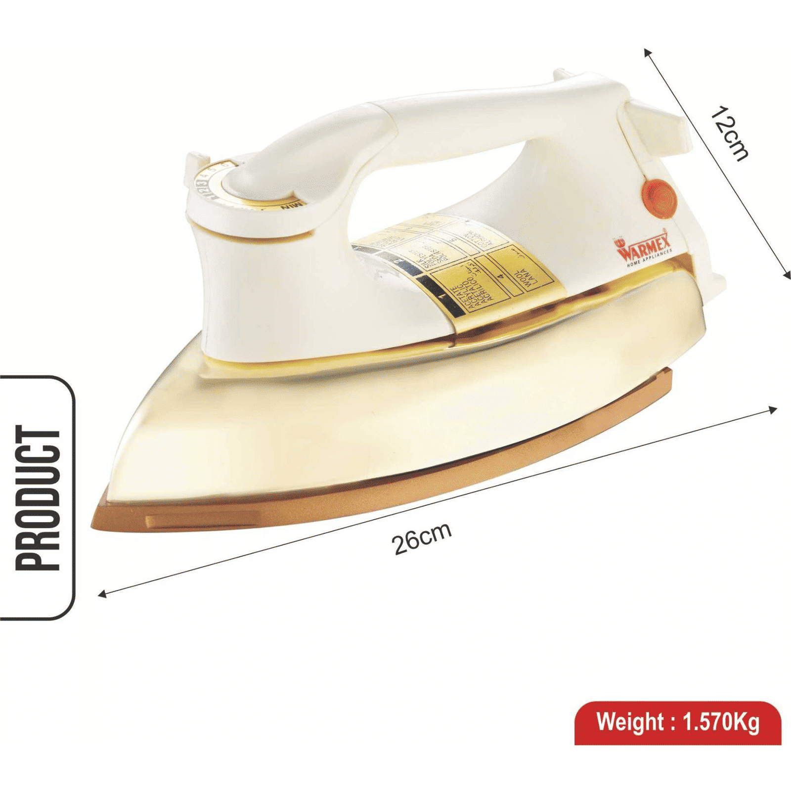 WARMEX DI999 1000 Watts Dry Iron (Automatic Shut-Off, Ivory and Golden)_4