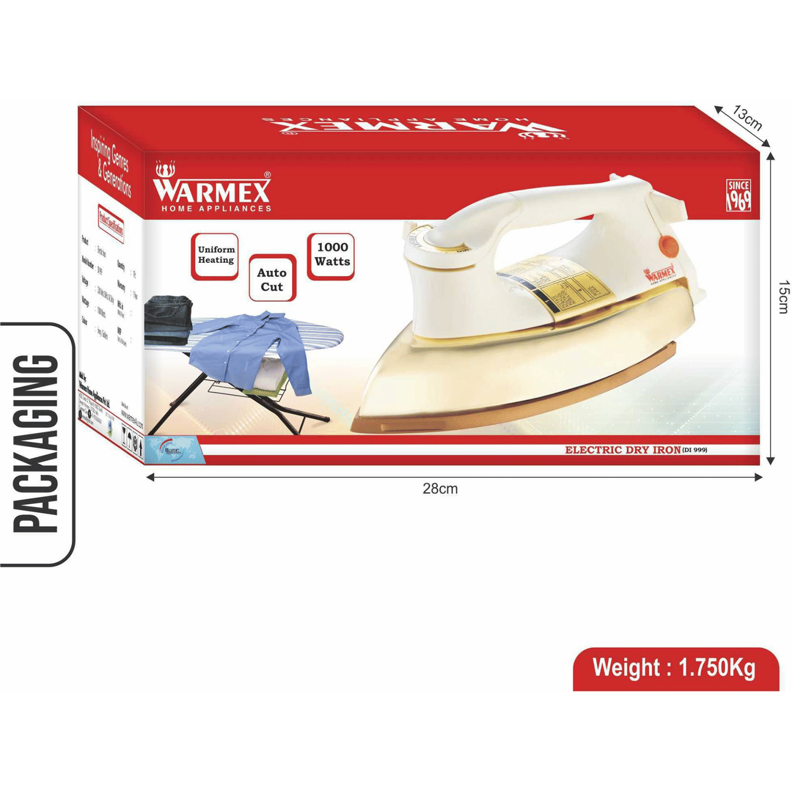 WARMEX DI999 1000 Watts Dry Iron (Automatic Shut-Off, Ivory and Golden)_5
