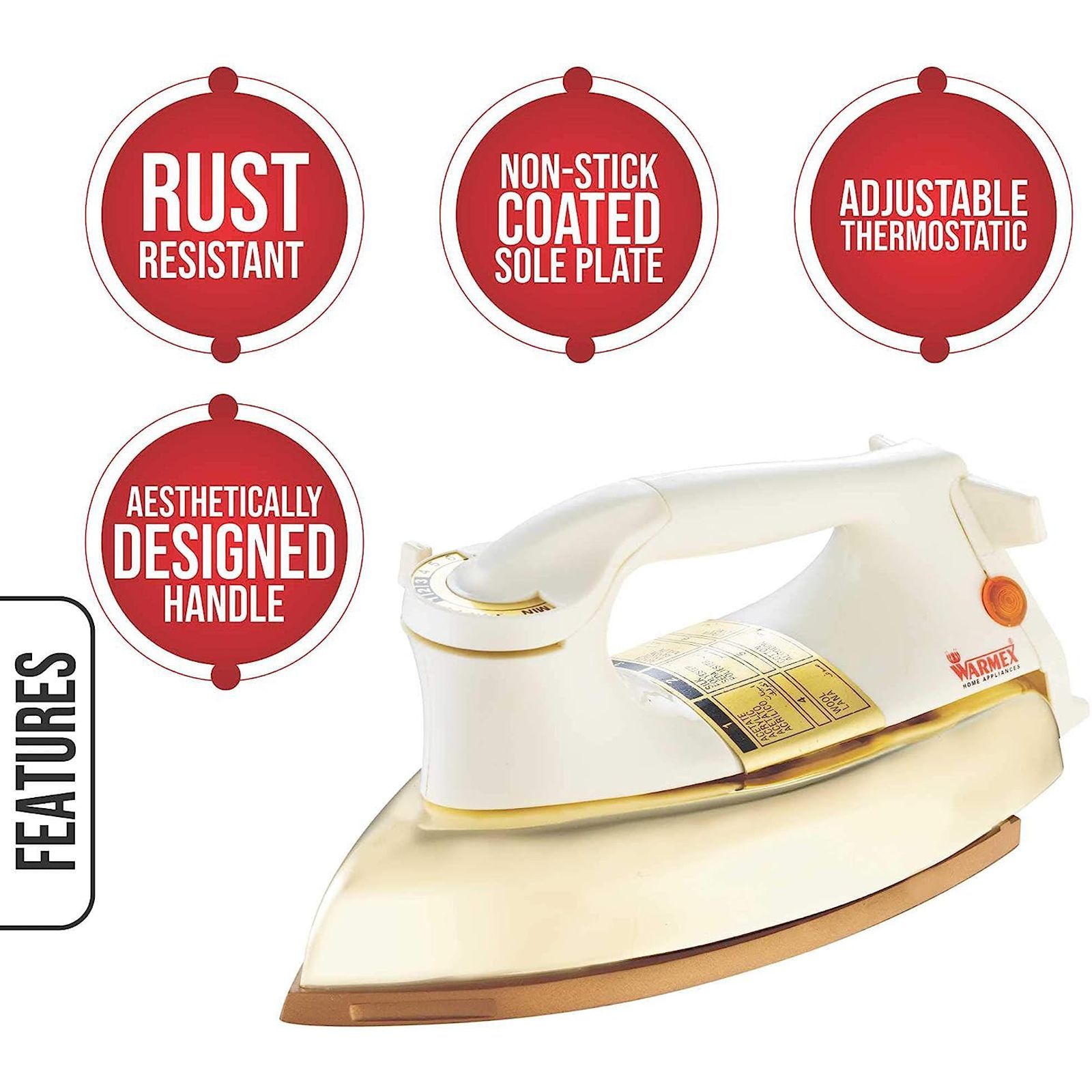 WARMEX DI999 1000 Watts Dry Iron (Automatic Shut-Off, Ivory and Golden)_2