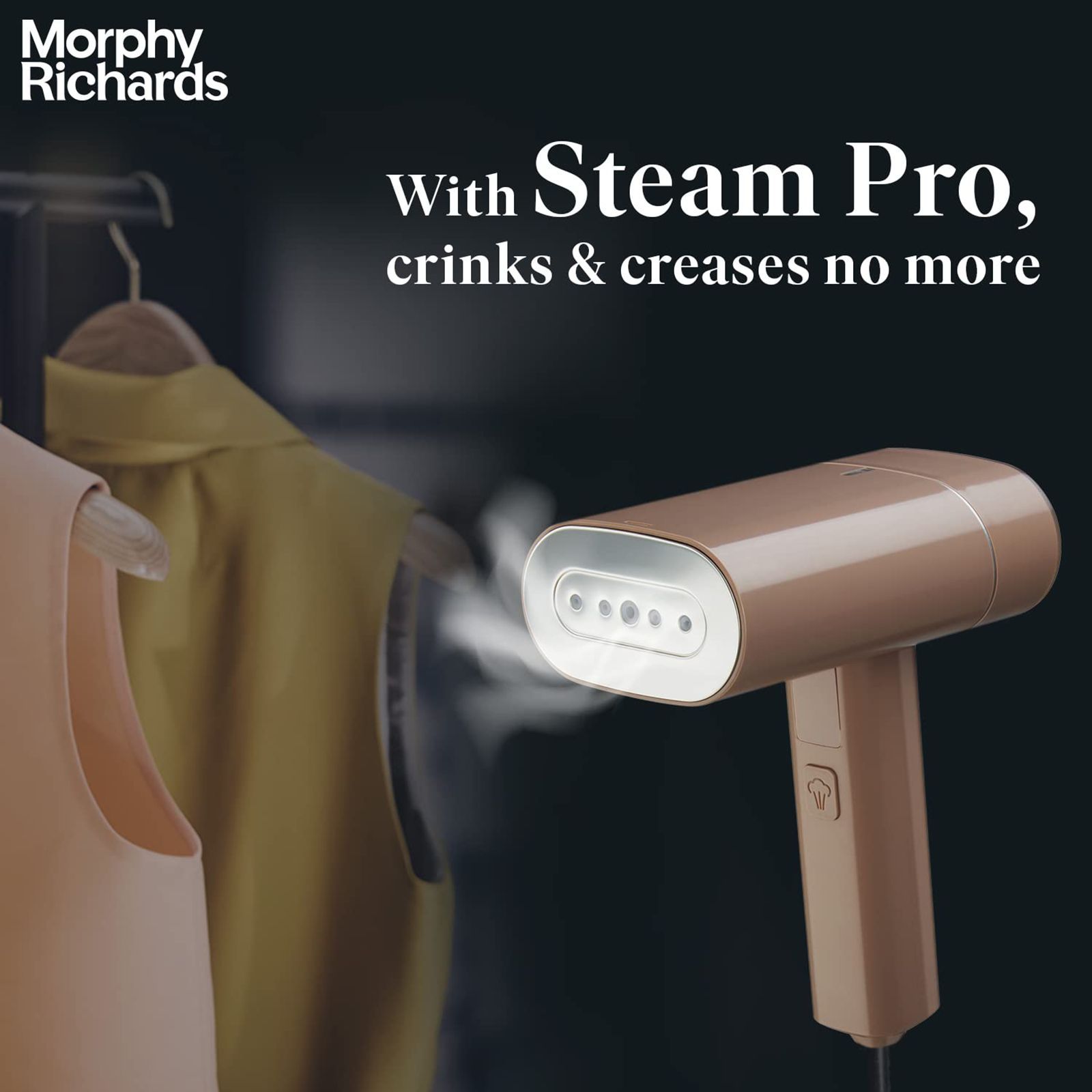 Morphy Richards Steam Pro 1300 Watts Handheld Garment Steamer (130ml Water Tank, Foldable & Lightweight, Champagne Gold)_5