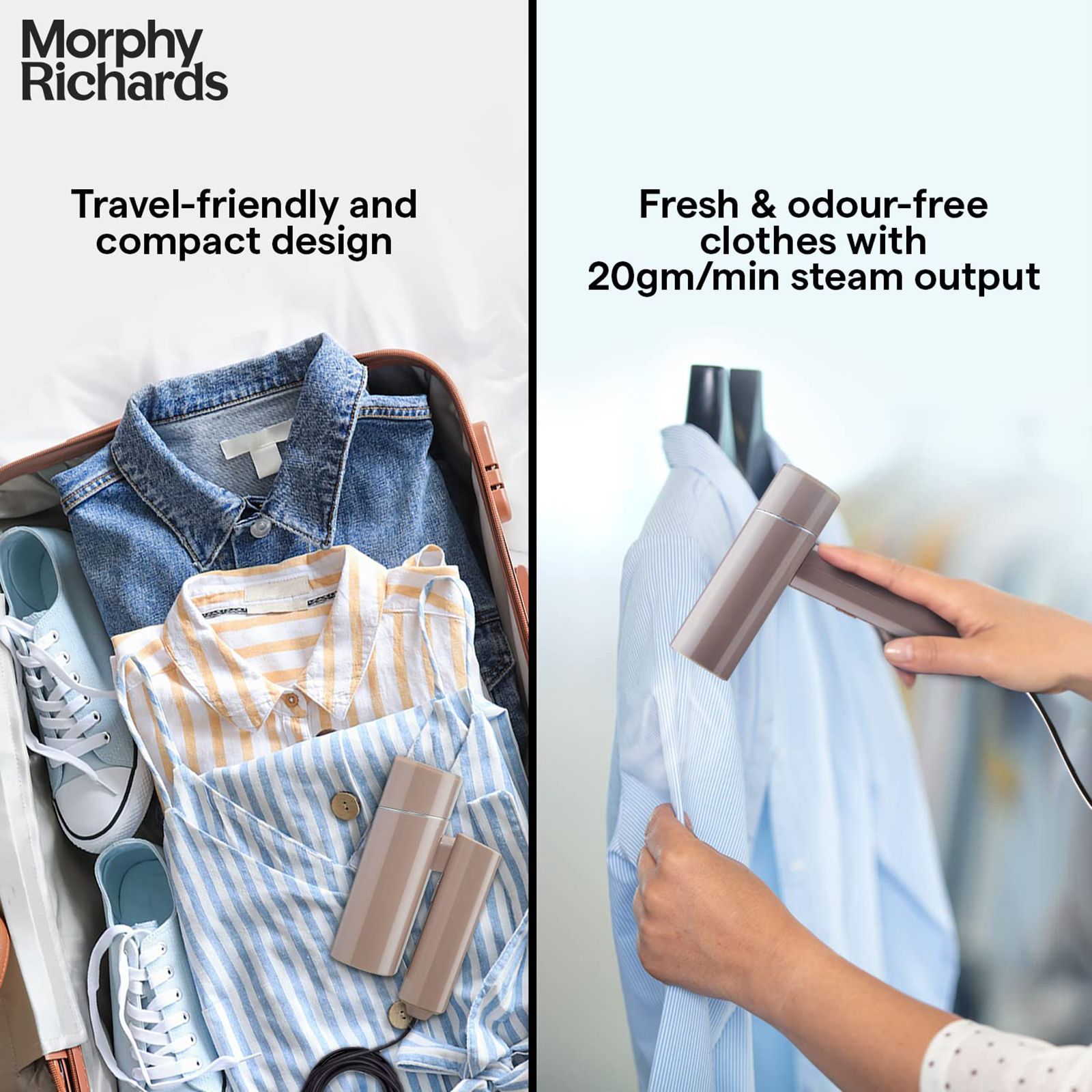 Morphy Richards Steam Pro 1300 Watts Handheld Garment Steamer (130ml Water Tank, Foldable & Lightweight, Champagne Gold)_6