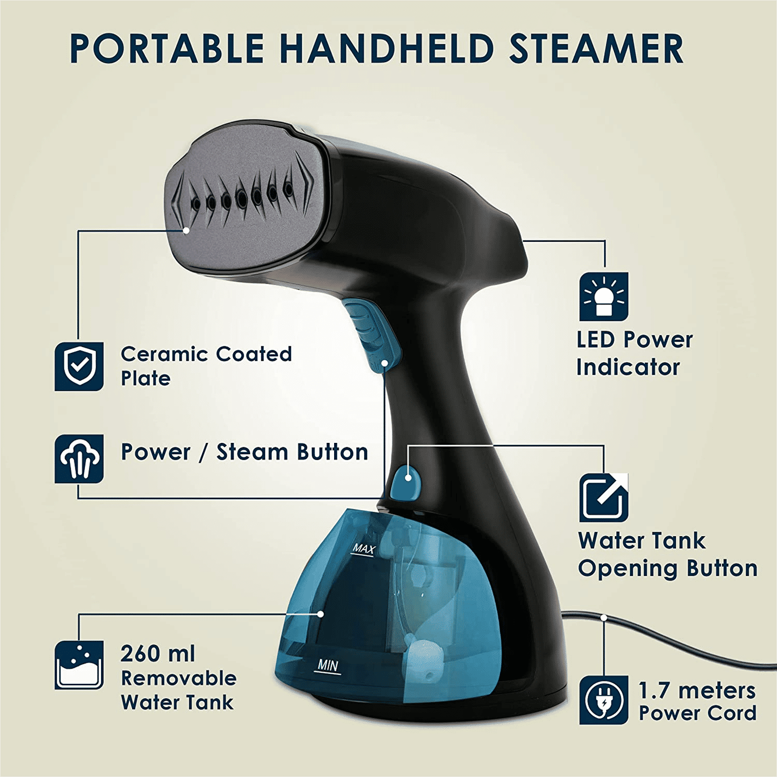 AGARO Signify 1500 Watts 260 ml Garment Steamer (Fast Heating, Black and Blue) AGARO Signify 1500 Watts 260 ml Garment Steamer (Fast Heating, Black and Blue)_6