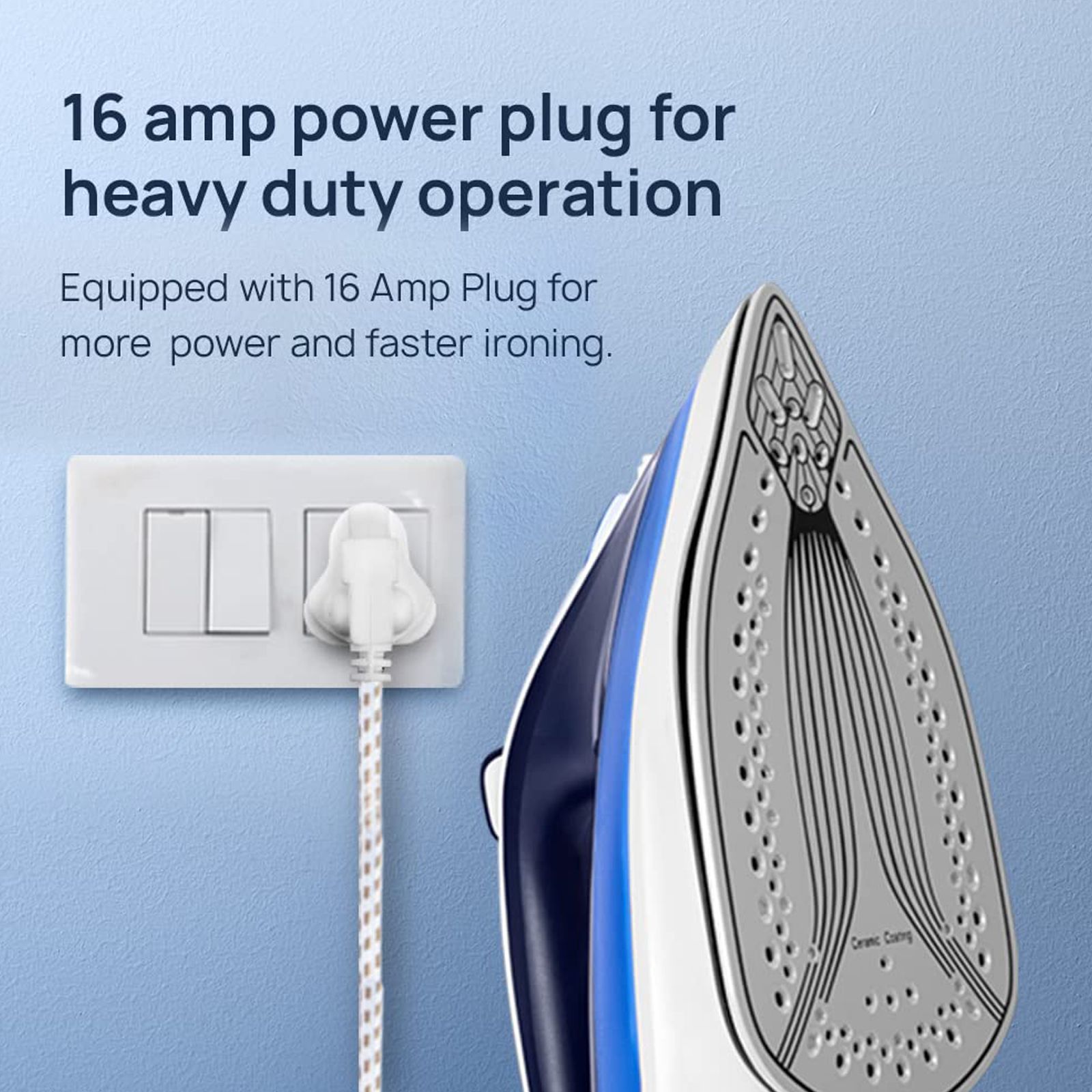 wipro Vesta 2200 Watts 300ml Steam Iron (Ceramic-coated Soleplate, VD051220, White and Navy Blue)_3