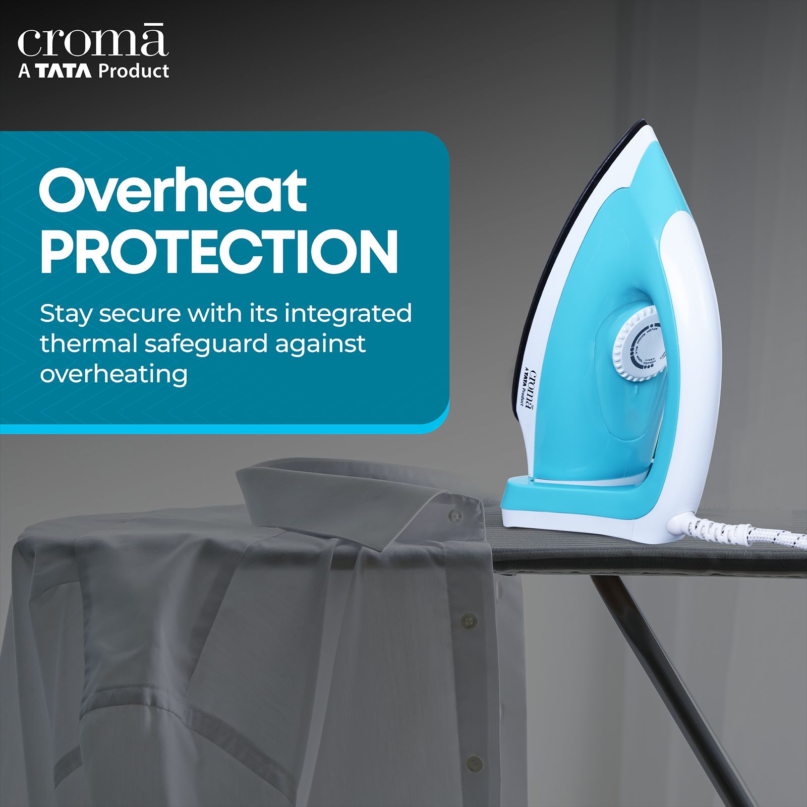 Croma 1000 Watts Dry Iron (Weilburger Dual Coat Soleplate, Blue)_11