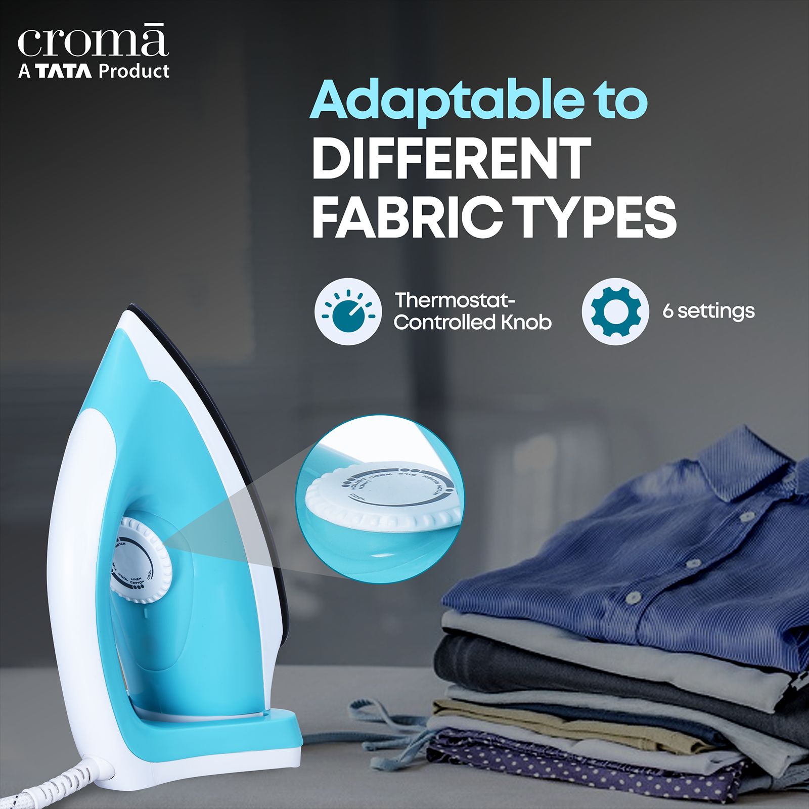 Croma 1000 Watts Dry Iron (Weilburger Dual Coat Soleplate, Blue)_12