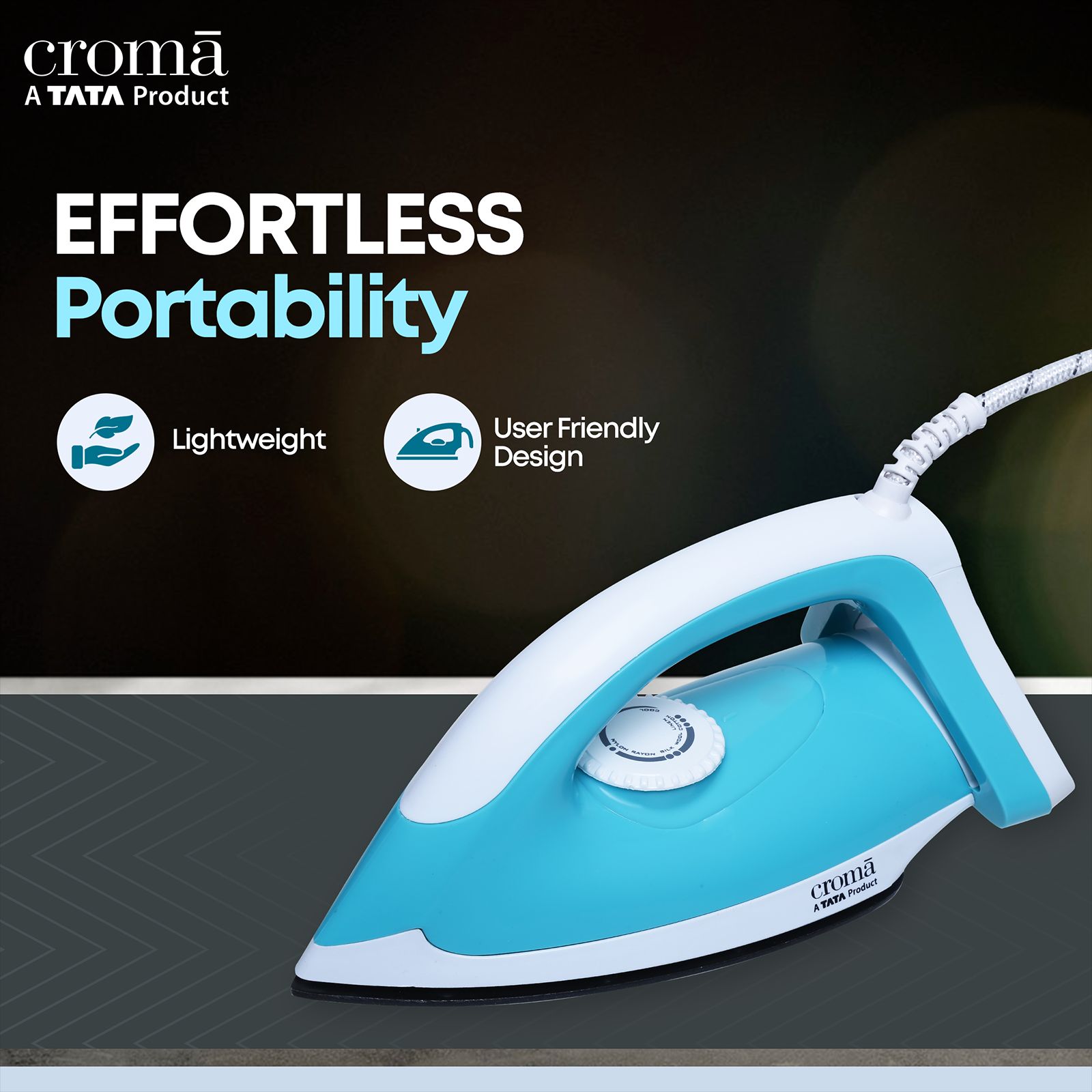 Croma 1000 Watts Dry Iron (Weilburger Dual Coat Soleplate, Blue)_8