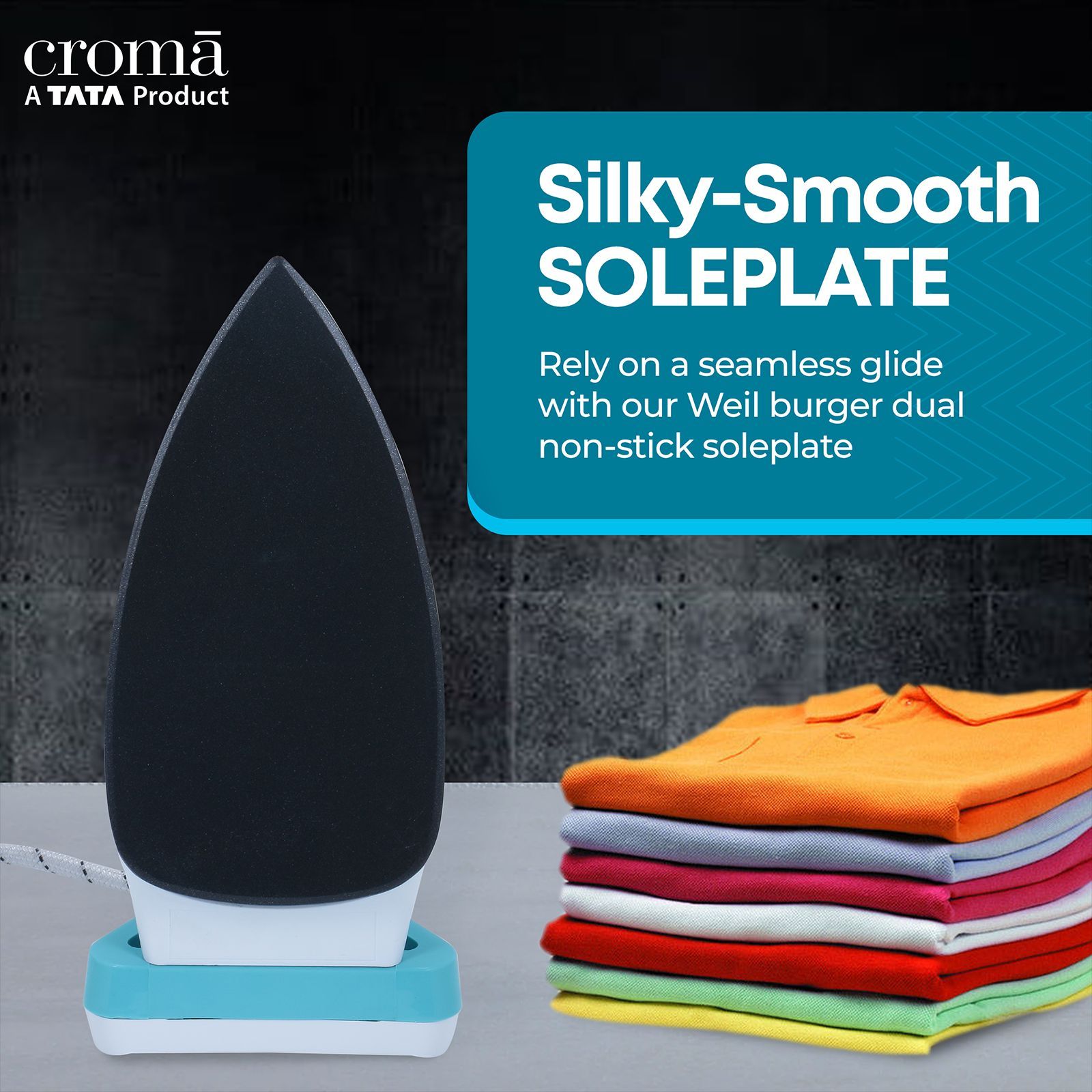 Croma 1000 Watts Dry Iron (Weilburger Dual Coat Soleplate, Blue)_9