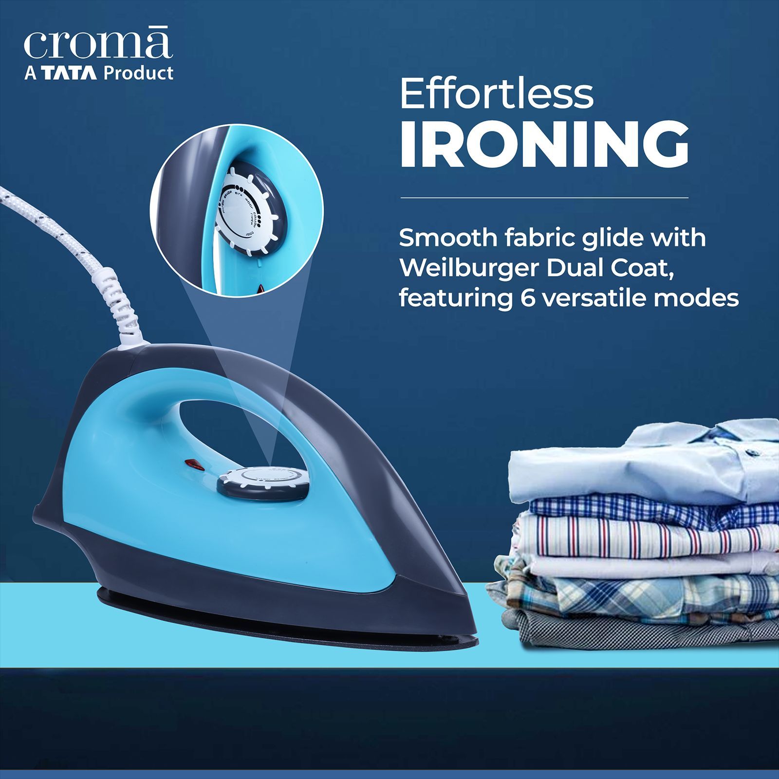 Croma Heavy Weight 1000 Watts Dry Iron (Weilburger Dual Coat Soleplate, AV4414, Turquoise)_9