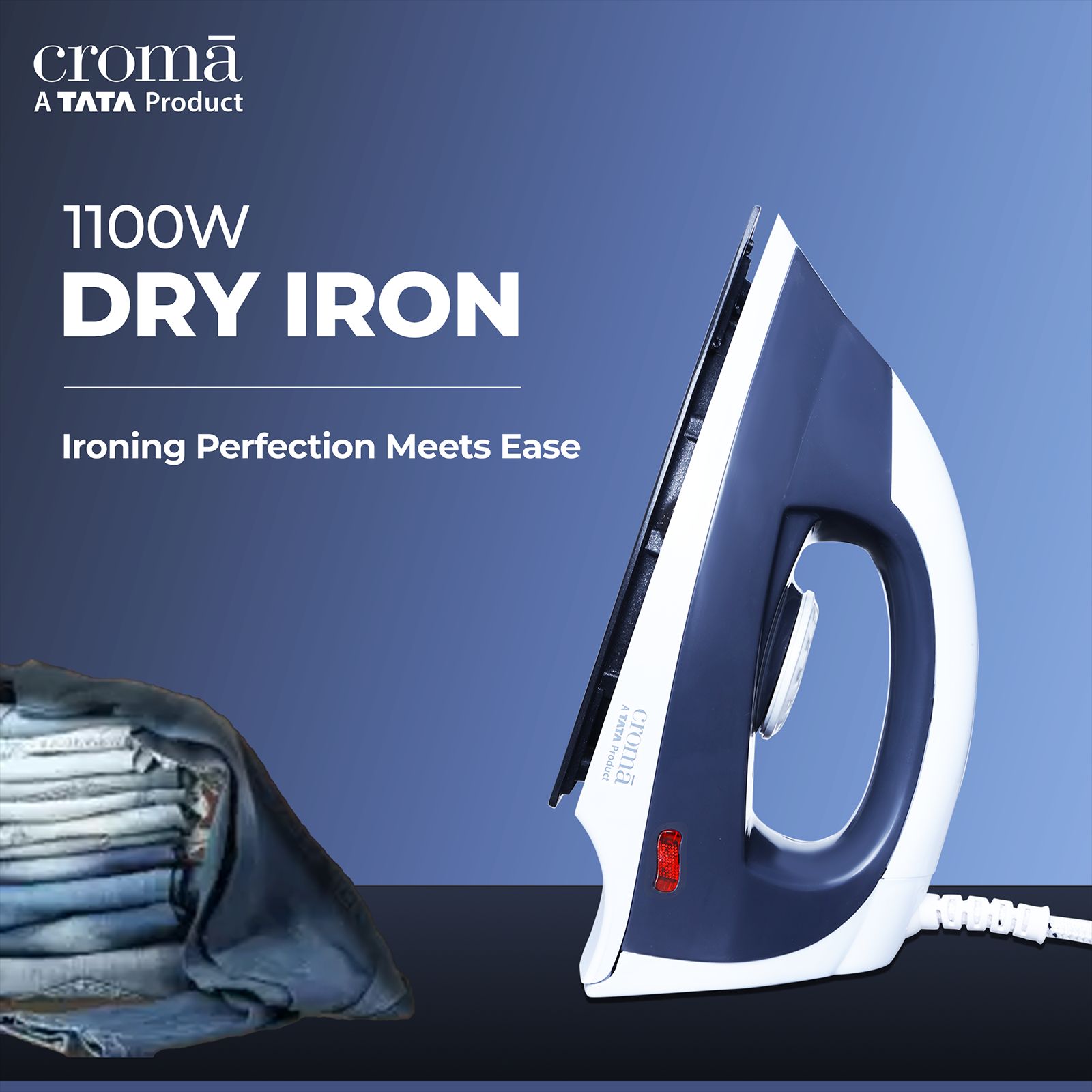 Croma 1100 Watts Dry Iron (Weilburger Dual Coat Soleplate, AV4415, White)_8