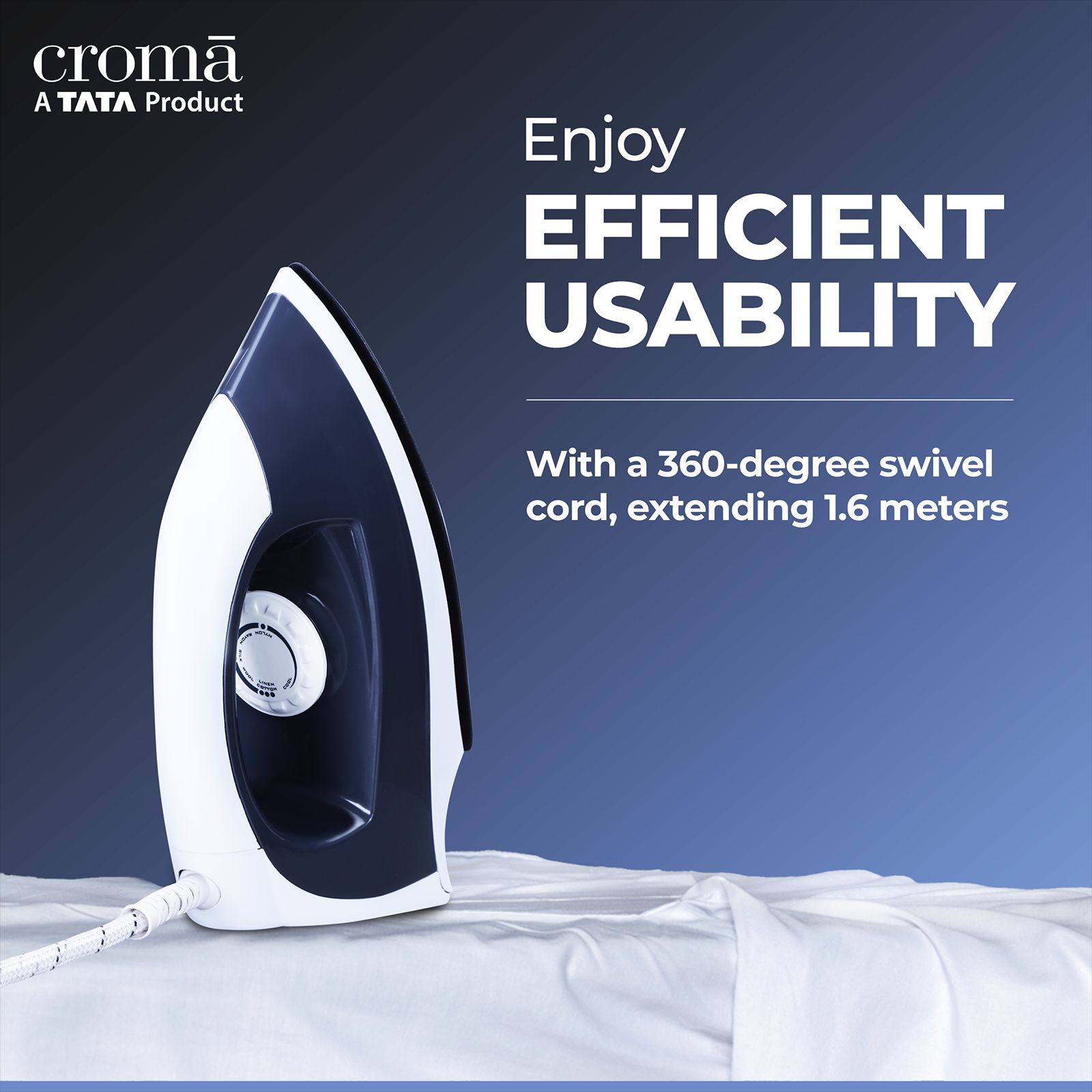 Croma 1100 Watts Dry Iron (Weilburger Dual Coat Soleplate, AV4415, White)_11
