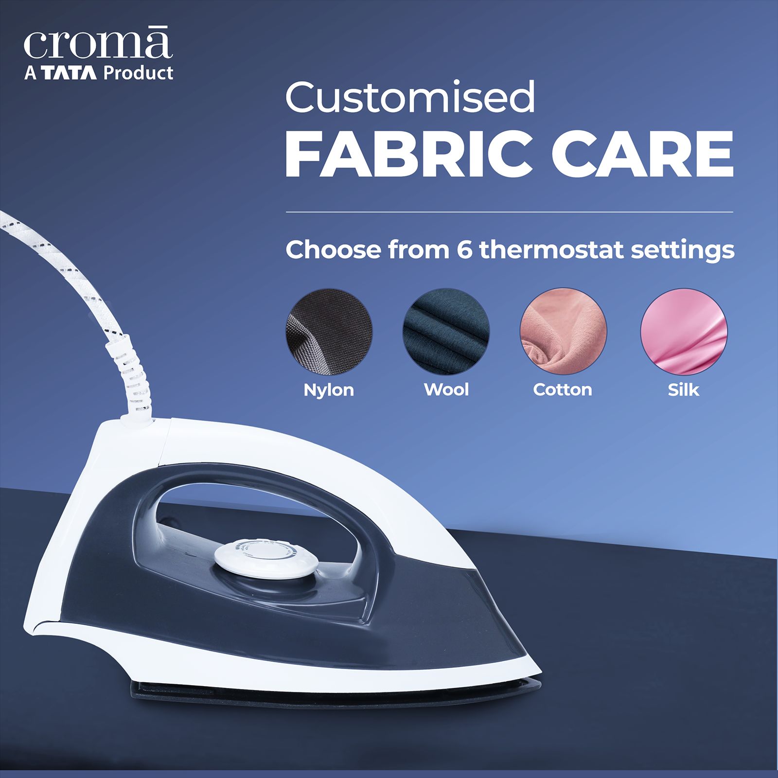 Croma 1100 Watts Dry Iron (Weilburger Dual Coat Soleplate, AV4415, White)_13