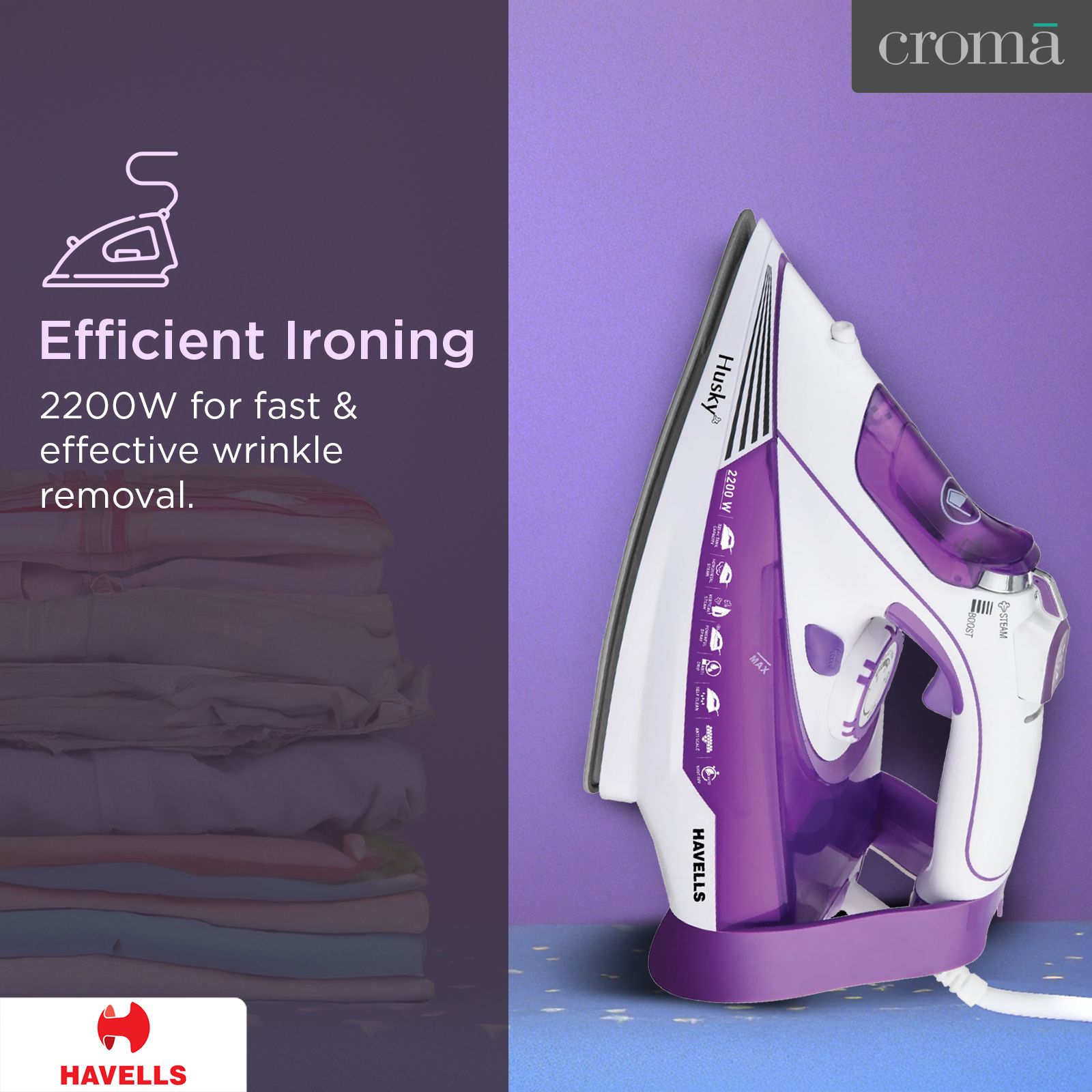 HAVELLS Husky 2200 Watts 320ml Steam Iron (Steam & Spray Burst, Purple)_3