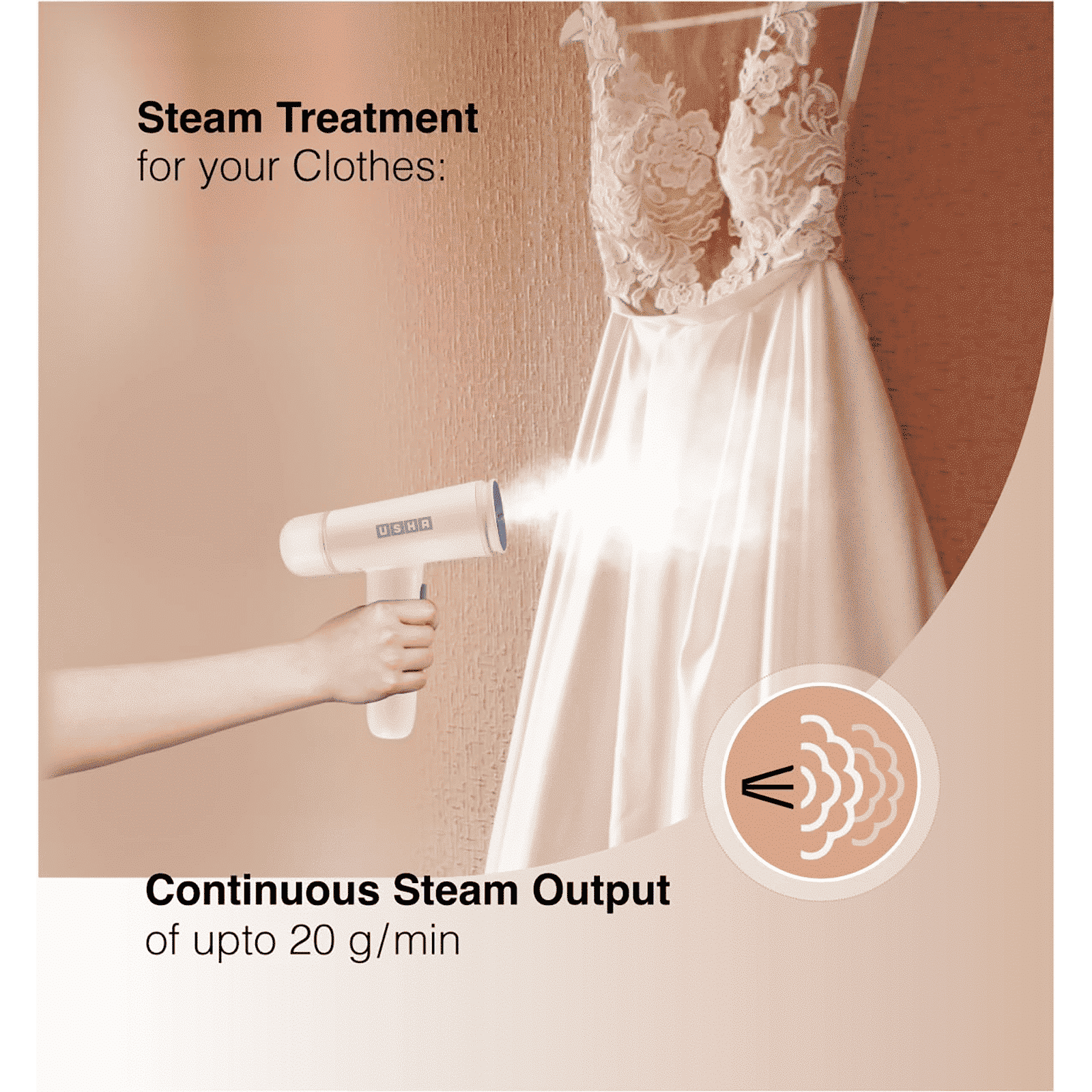 USHA Techne Direct 500 1300 Watts Handheld Garment Steamer (80ml Water Tank, 2 Modes, Self Cleaning, White)_7