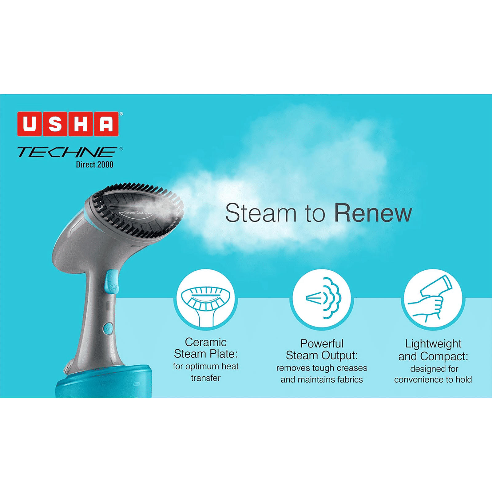 USHA Techne Direct 2000 1600 Watts Handheld Garment Steamer (320ml Water Tank, 2 Modes, Steam Burst, Blue) USHA Techne Direct 2000 1600 Watts Handheld Garment Steamer (320ml Water Tank, 2 Modes, Steam Burst, Blue)_5