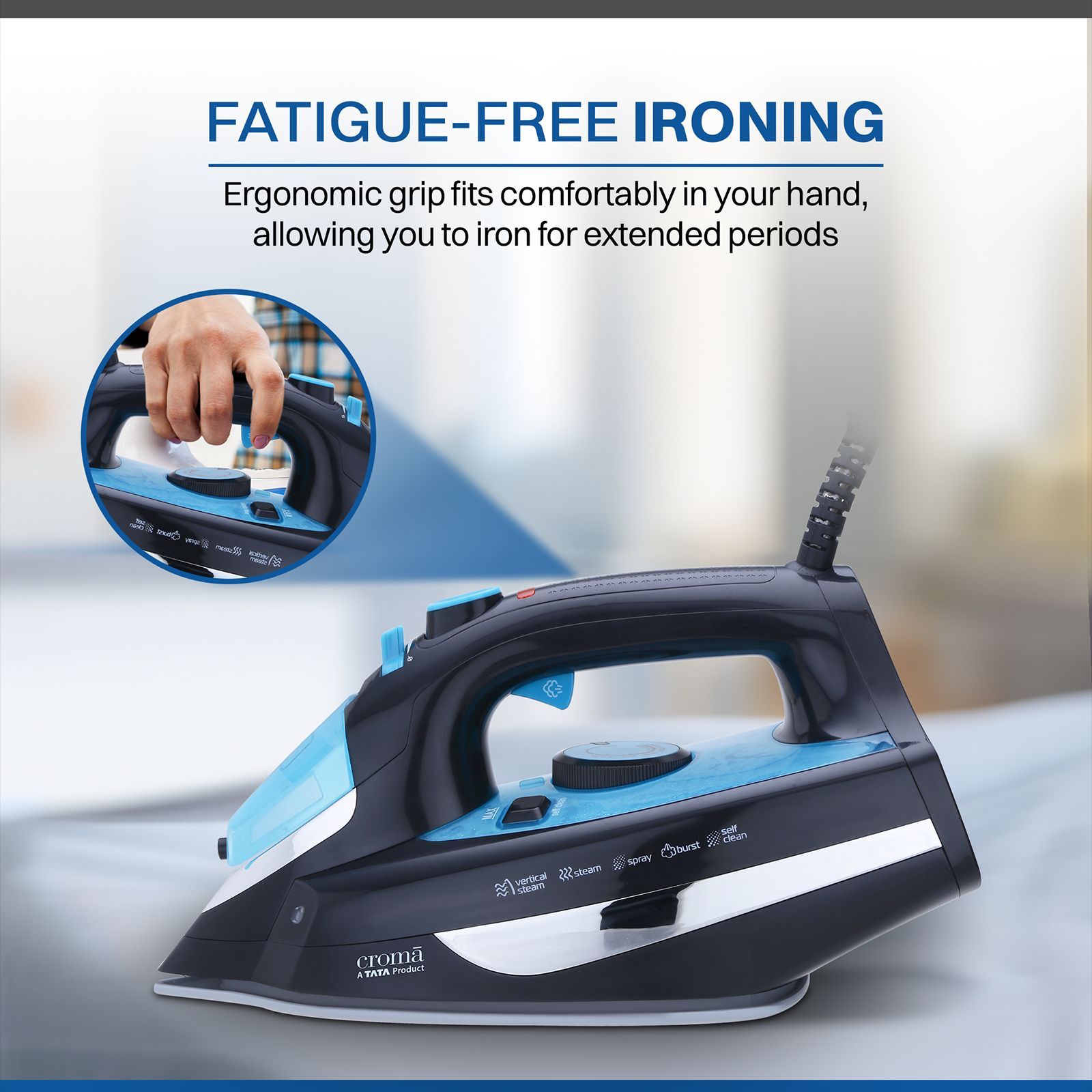 Croma 2000 Watts 300ml Steam Iron (Self Clean Function, Aqua Blue) Croma 2000 Watts 300ml Steam Iron (Self Clean Function, Aqua Blue)_3