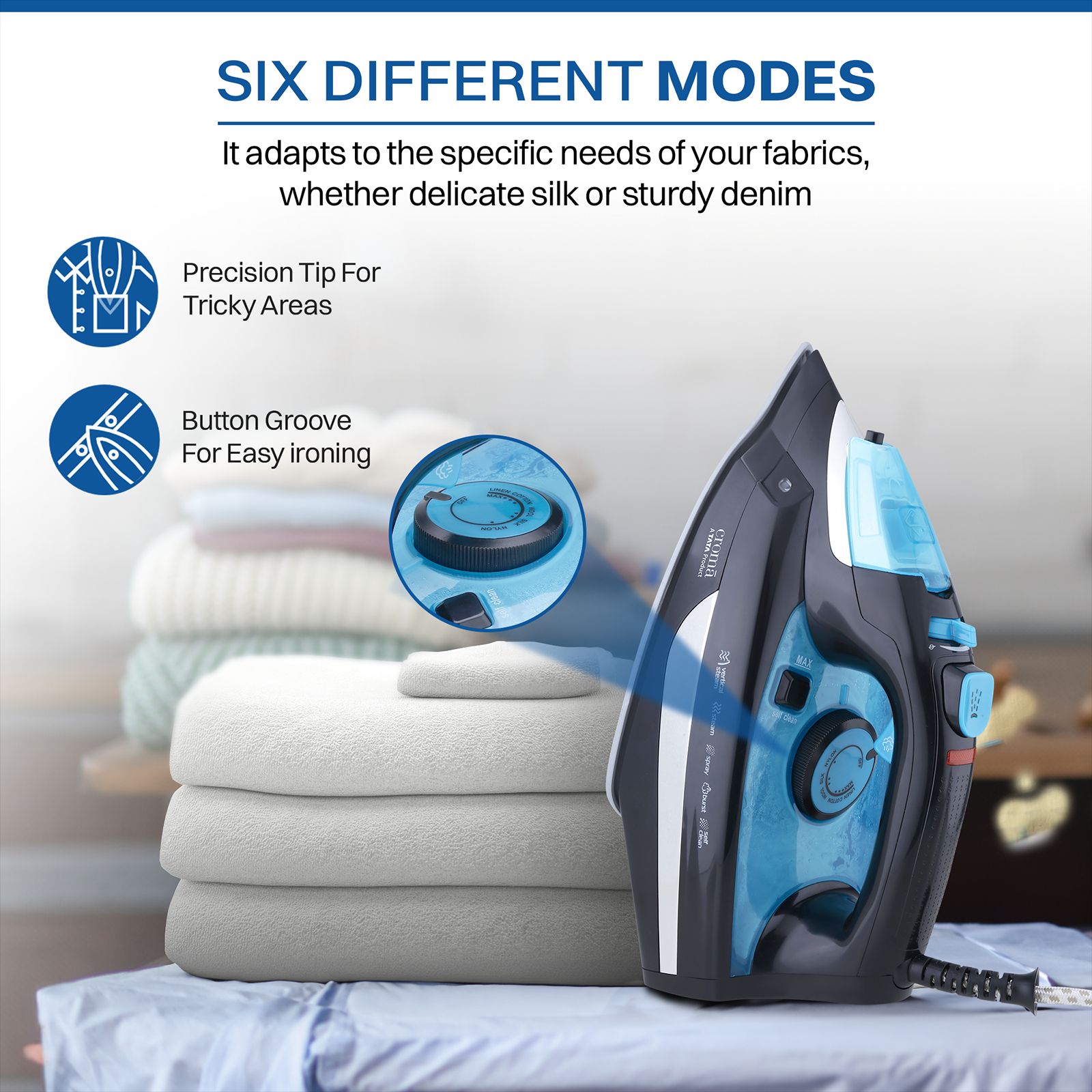 Croma 2000 Watts 300ml Steam Iron (Self Clean Function, Aqua Blue) Croma 2000 Watts 300ml Steam Iron (Self Clean Function, Aqua Blue)_5