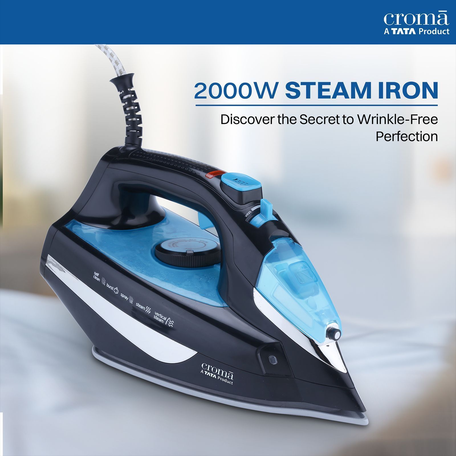 Croma 2000 Watts 300ml Steam Iron (Self Clean Function, Aqua Blue) Croma 2000 Watts 300ml Steam Iron (Self Clean Function, Aqua Blue)_7