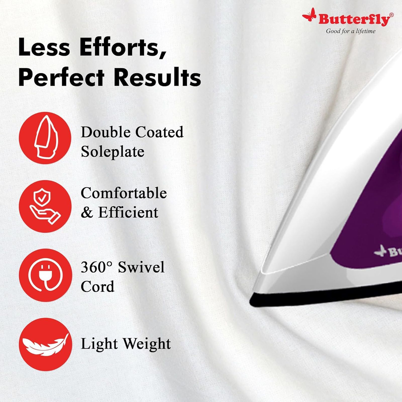 Butterfly Aries 1000 Watts Dry Iron (Thermal Fuse For Safety, Purple)_2
