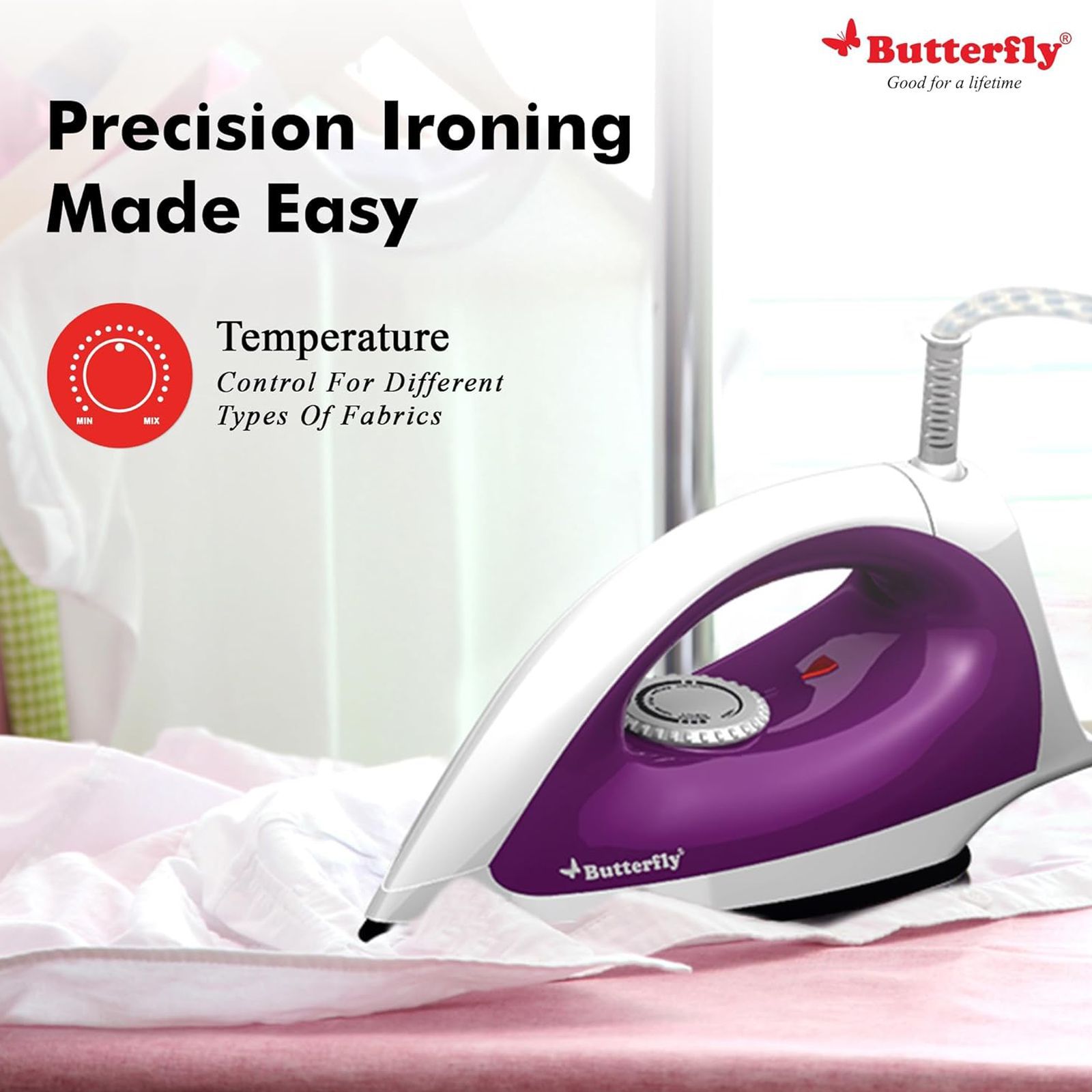 Butterfly Aries 1000 Watts Dry Iron (Thermal Fuse For Safety, Purple)_3
