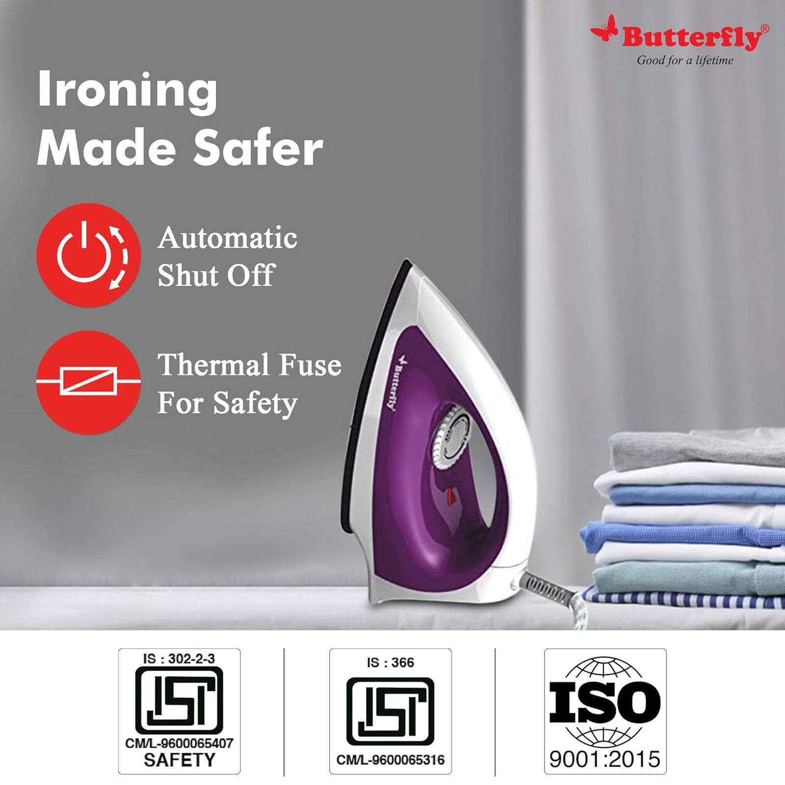 Butterfly Aries 1000 Watts Dry Iron (Thermal Fuse For Safety, Purple)_5