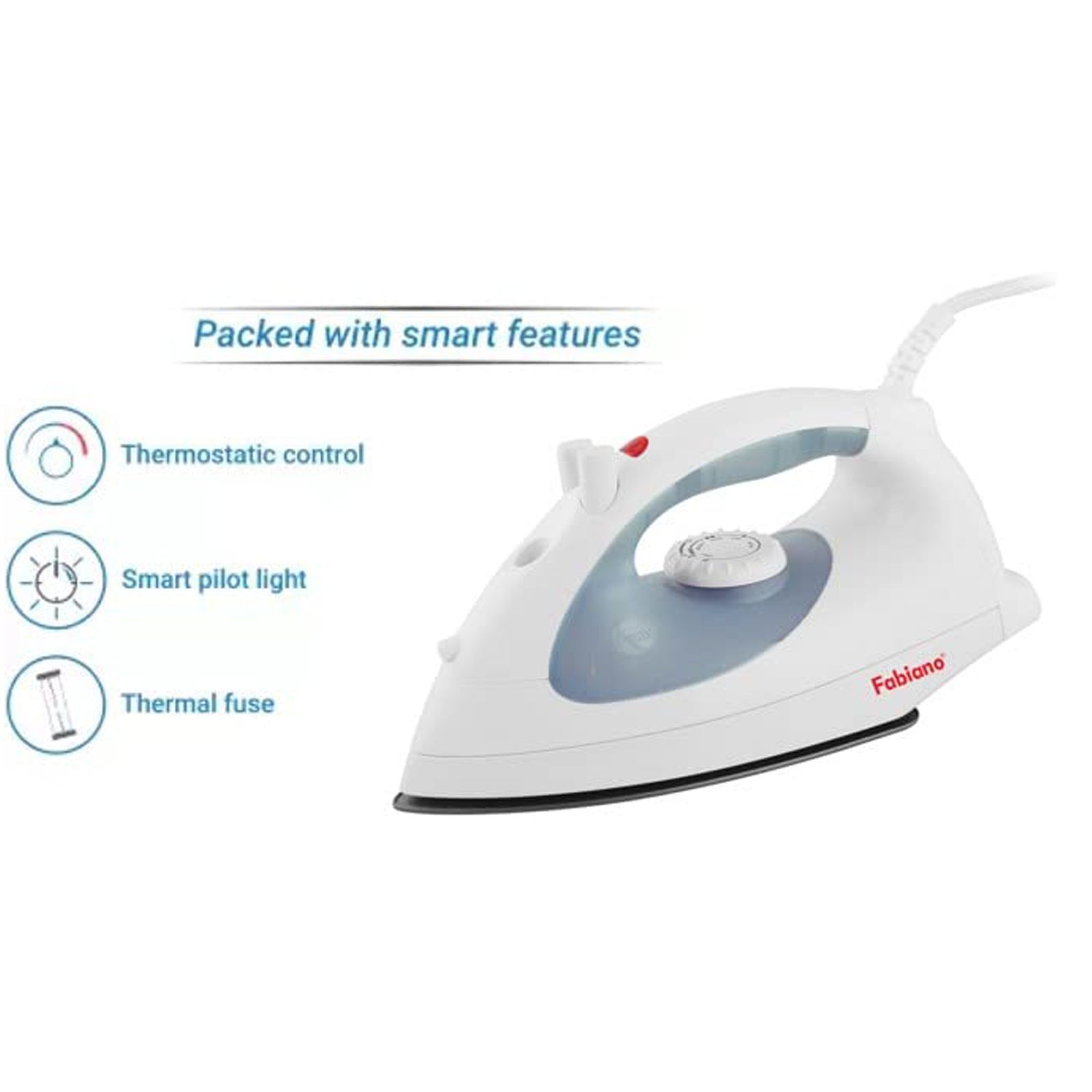 Fabiano Dyna 1200 Watts 200ml Steam Iron (Shock Proof Resistant Body, White & Blue)_4