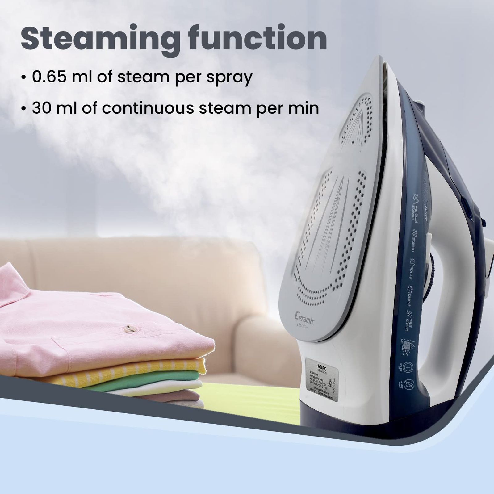 AGARO Royal 2000 Watts 320ml Steam Iron (Anti-Calc, Blue) AGARO Royal 2000 Watts 320ml Steam Iron (Anti-Calc, Blue)_2