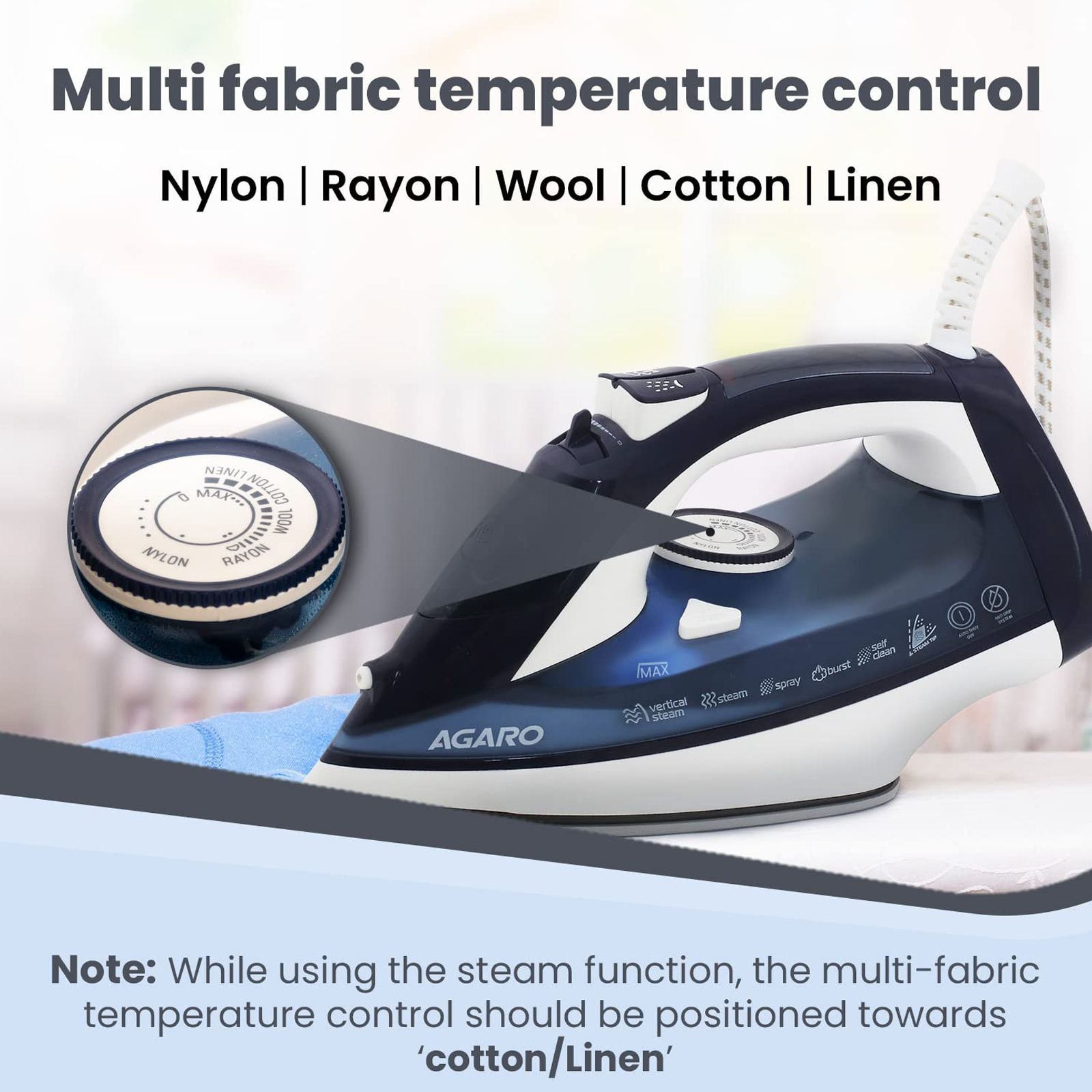 AGARO Royal 2000 Watts 320ml Steam Iron (Anti-Calc, Blue) AGARO Royal 2000 Watts 320ml Steam Iron (Anti-Calc, Blue)_3