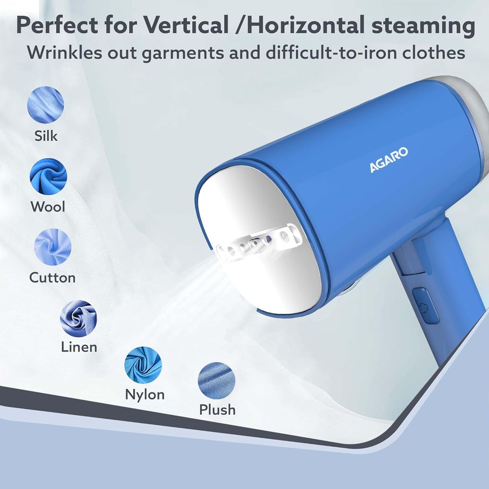 AGARO Elegant 1200 Watts Handheld Garment Steamer (170ml Water Tank, Dry Boiling Protection, Blue)_2