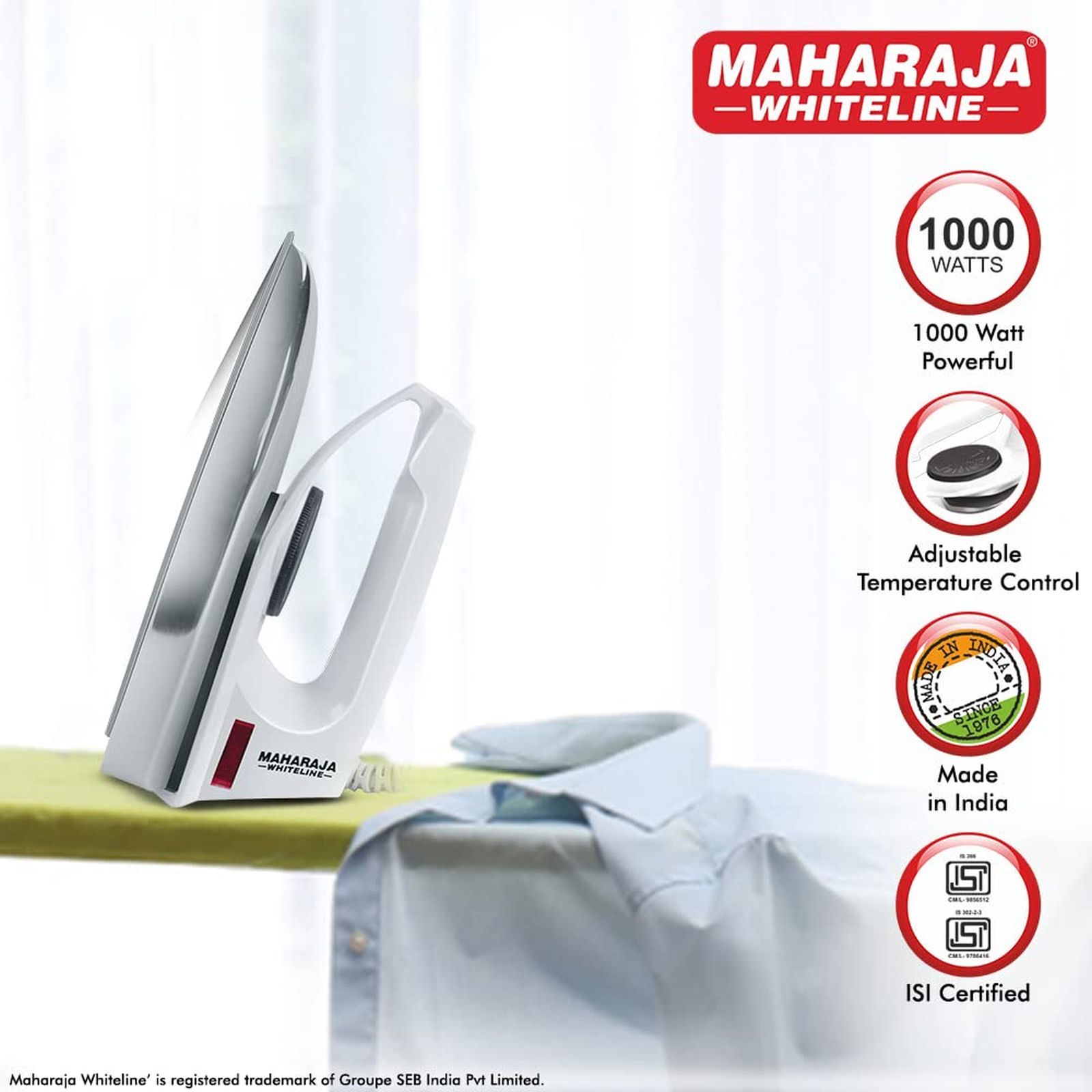 MAHARAJA WHITELINE Classico 1000 Watts Dry Iron (ISI Certified, White)_6