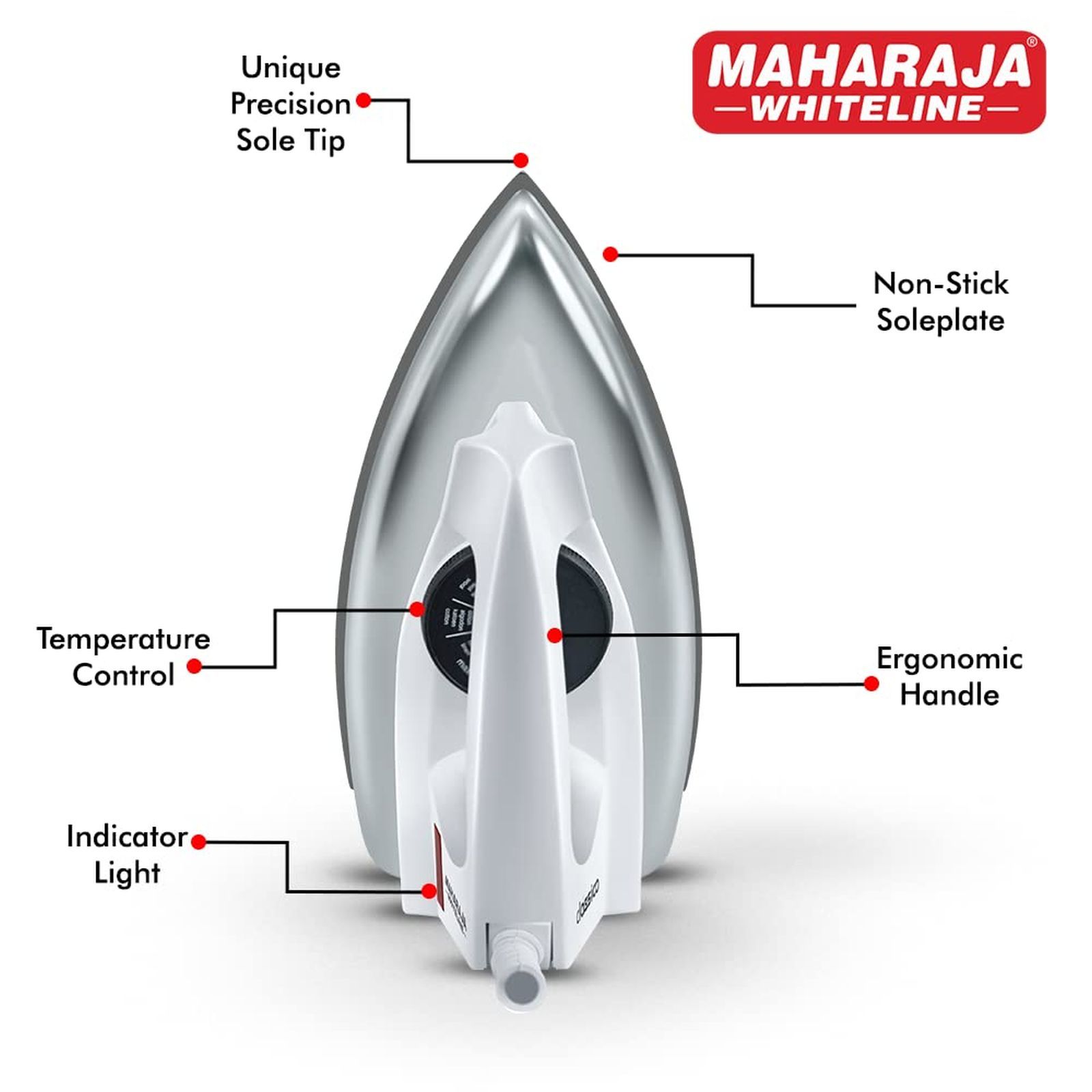 MAHARAJA WHITELINE Classico 1000 Watts Dry Iron (ISI Certified, White)_9