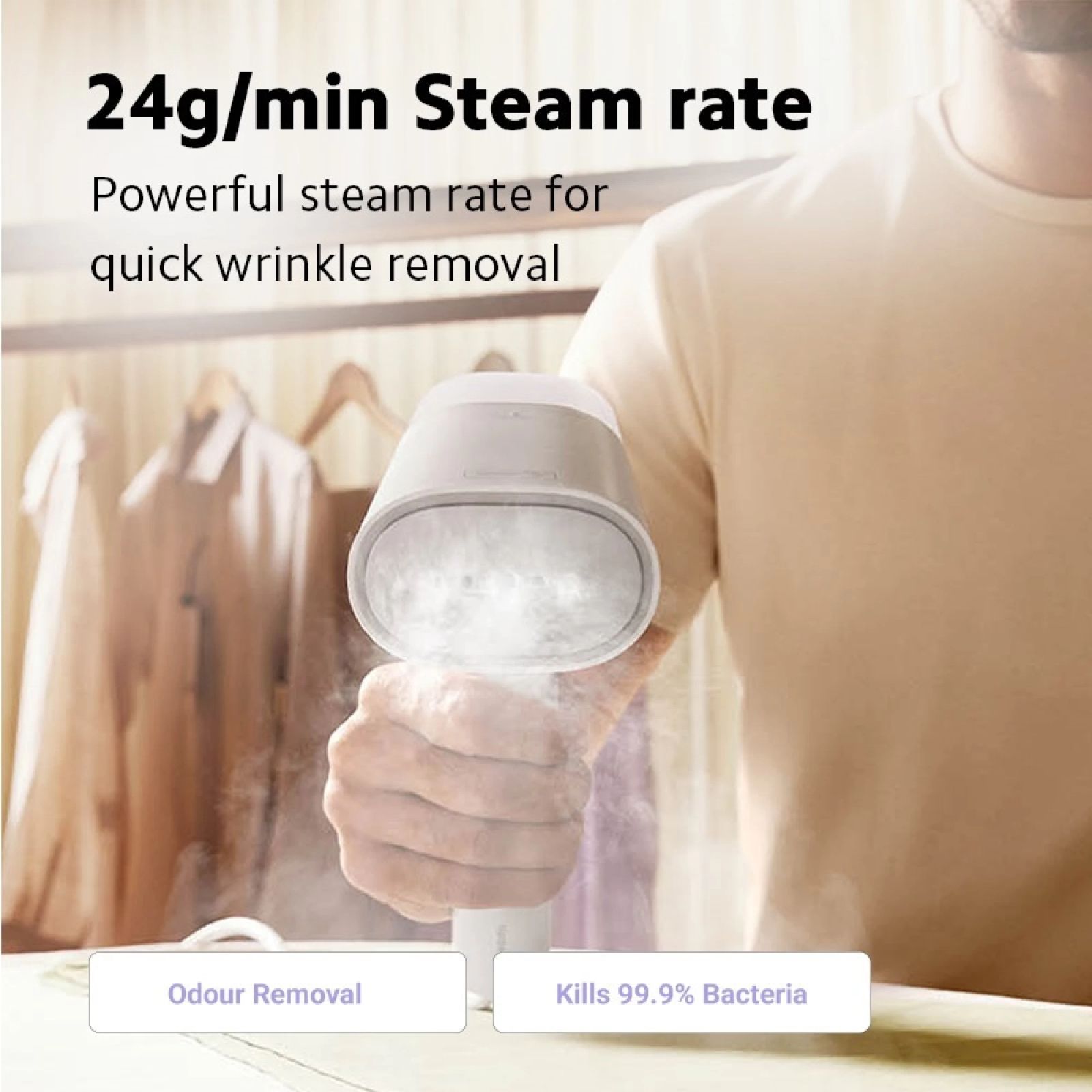 Xiaomi 1300 Watts Handheld Garment Steamer (165ml Water Tank, 1 Mode, Quick Steaming, White)_3
