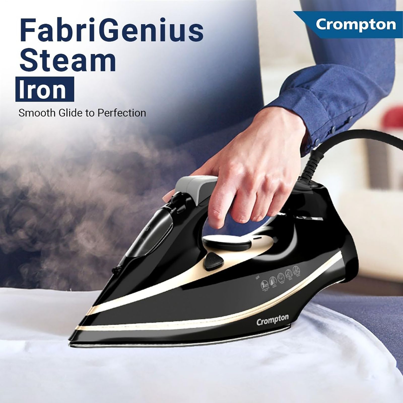 Crompton Fabrigenius 2000 Watts 380ml Steam Iron (6 Fabric Settings, Black)_6