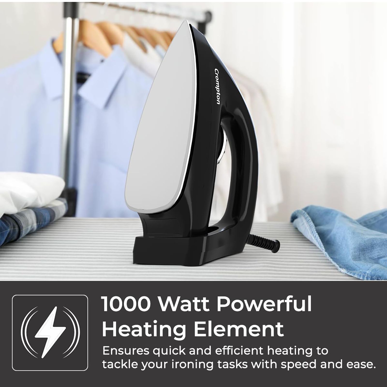 Crompton Desire Plus 1100 Watts Dry Iron (6 Fabric Settings, Black)_8
